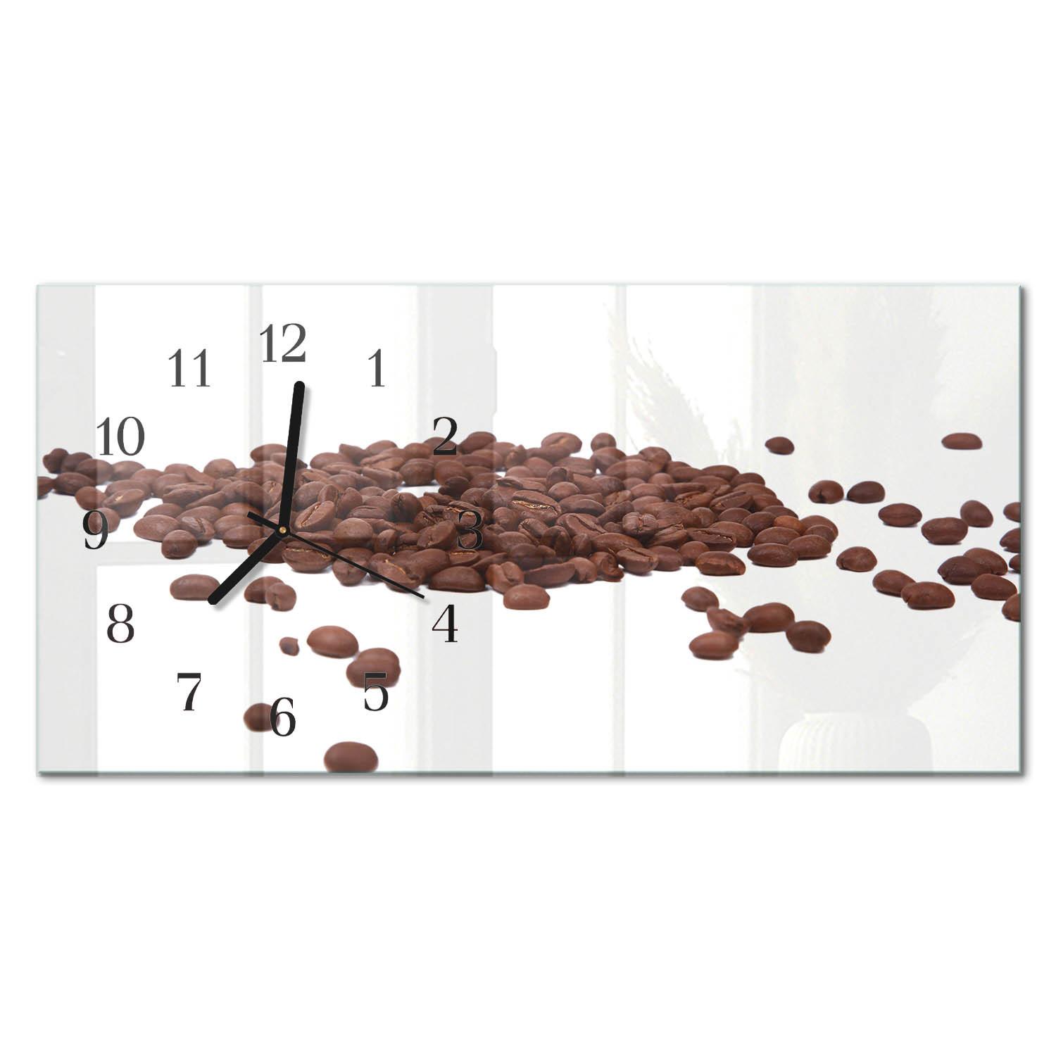 WANDUHR aus Glas 60x30 cm - Kaffeebohnen - Braun, Glas (60/30/0.4cm) - TULUP