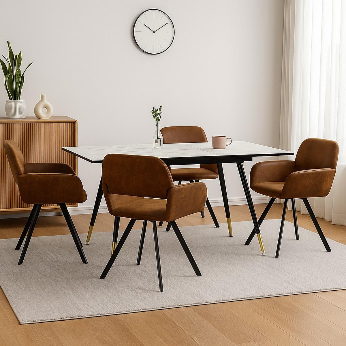 ESSZIMMER SET mit Ausziehbarem Tisch und Drehstühlen - Modernes Design - Schwarz/Braun, Holzwerkstoff/Metall (80/75/160cm) - Urban Meuble