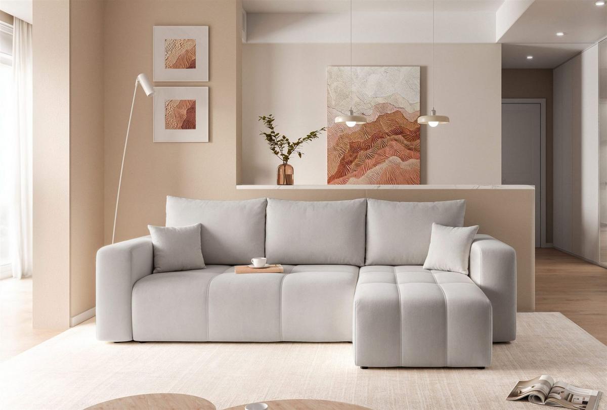 ECKSOFA Leros Mit Schlaffunktion - Hellgrau, Holzwerkstoff/Textil (145/248cm) - Fun Möbel