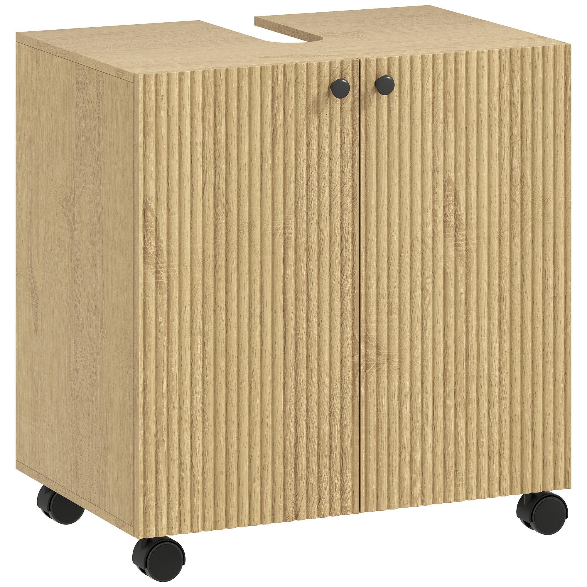 WASCHBECKENUNTERSCHRANK Spanplatte MDF Naturholz - Eichefarben, Holzwerkstoff (39.8/62/60cm) - HOMCOM