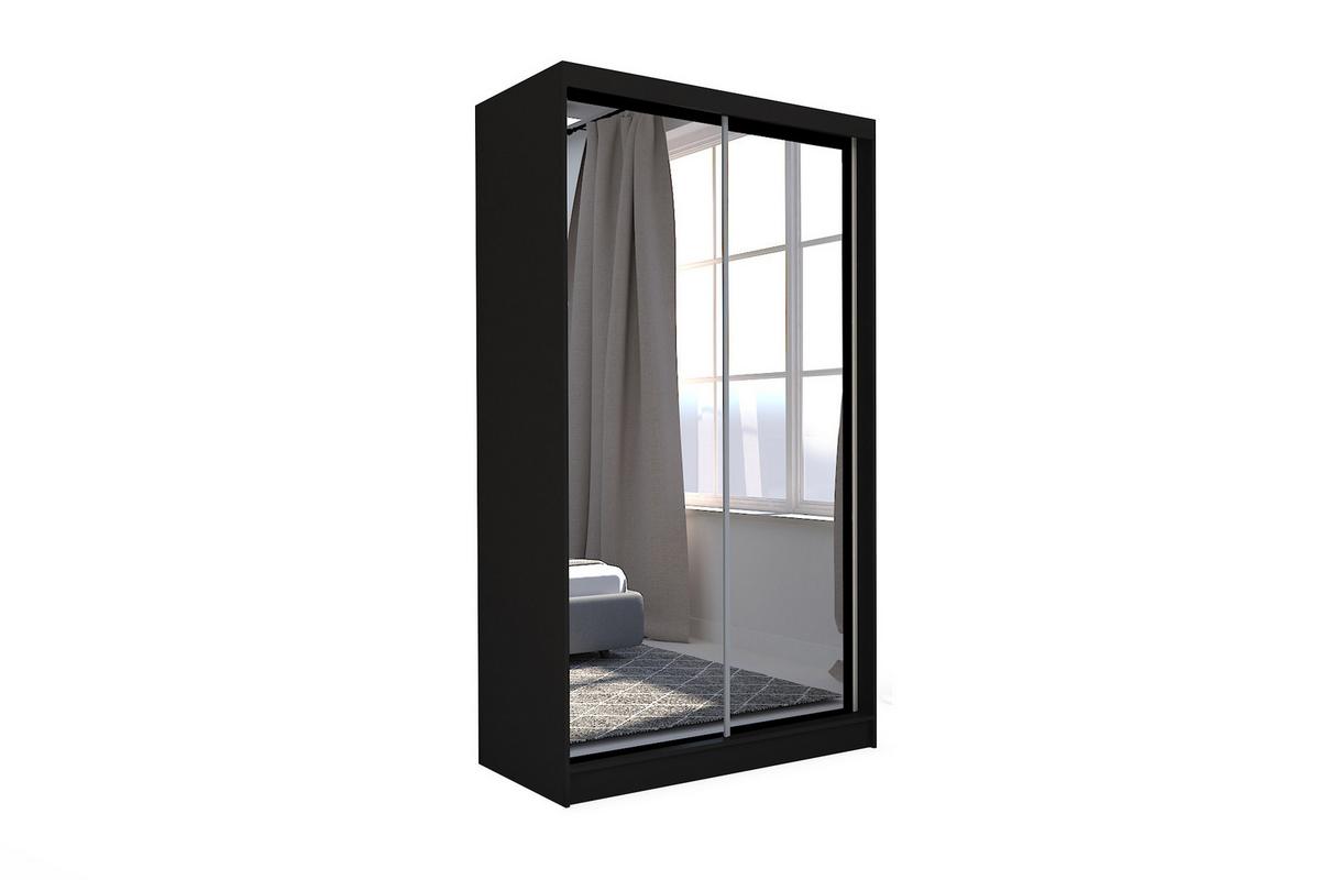 SCHWEBETÜRENSCHRANK BELLINA 150/216/61 cm 2-türig mit Spiegel Schwarz - Schwarz, Holzwerkstoff (150/216/61cm) - MASSENO