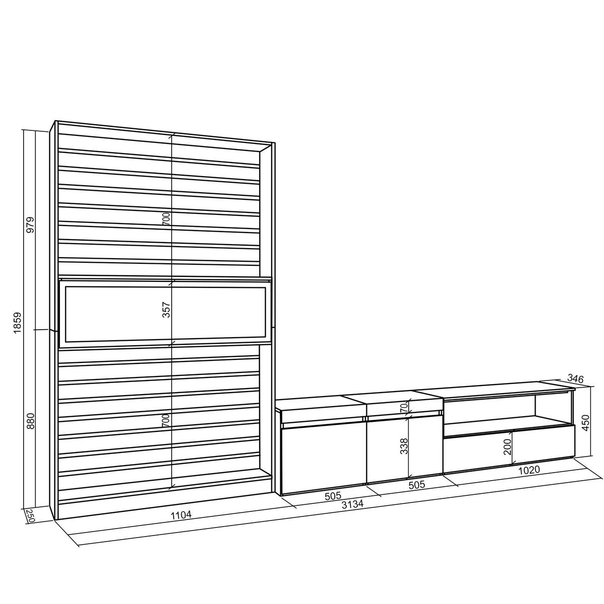 WOHNWAND Wohnzimmer, eiche, schwarz, Elektrokamin,, 310/35/186cm - Eichefarben/Schwarz, Holzwerkstoff (310/186/35cm) - Skraut Home