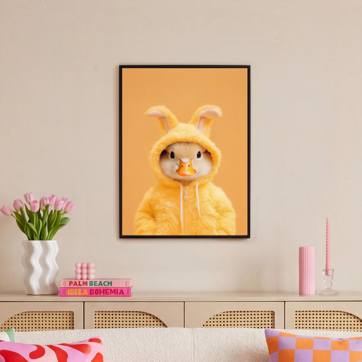 LEINWAND Bilder mit Rahmen - Osterhase - Kostüm - Ente - 50x70 - Gelb, Textil (50/70cm) - MuchoWow