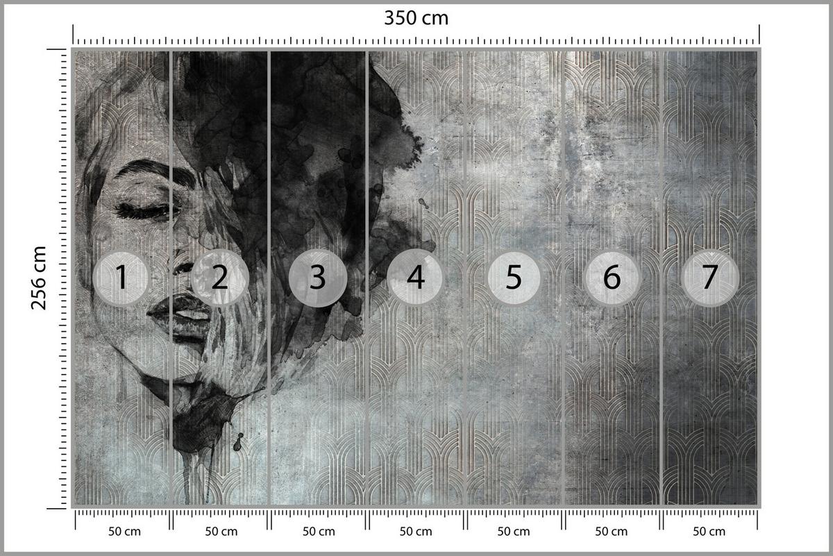 FOTOTAPETE für Wohnzimmer Abstrakte Frau Porträt Beton Ornament 350x256 - Grau, Papier (350/256cm) - Muralo