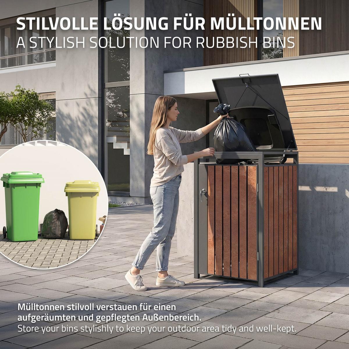 MÜLLTONNENBOX 1er Anthrazit-Rostoptik - Rotbraun, Metall (68/120/80cm) - ML-DESIGN
