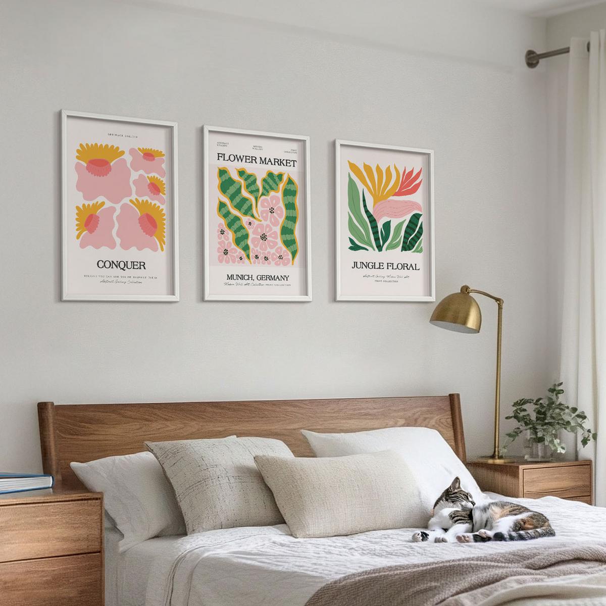 BILDER SET 3er Set - 40x60 cm Weißer Rahmen - Blumen und Blätter – moderne Poster - Weiß, Kunststoff (40/60cm) - TULUP