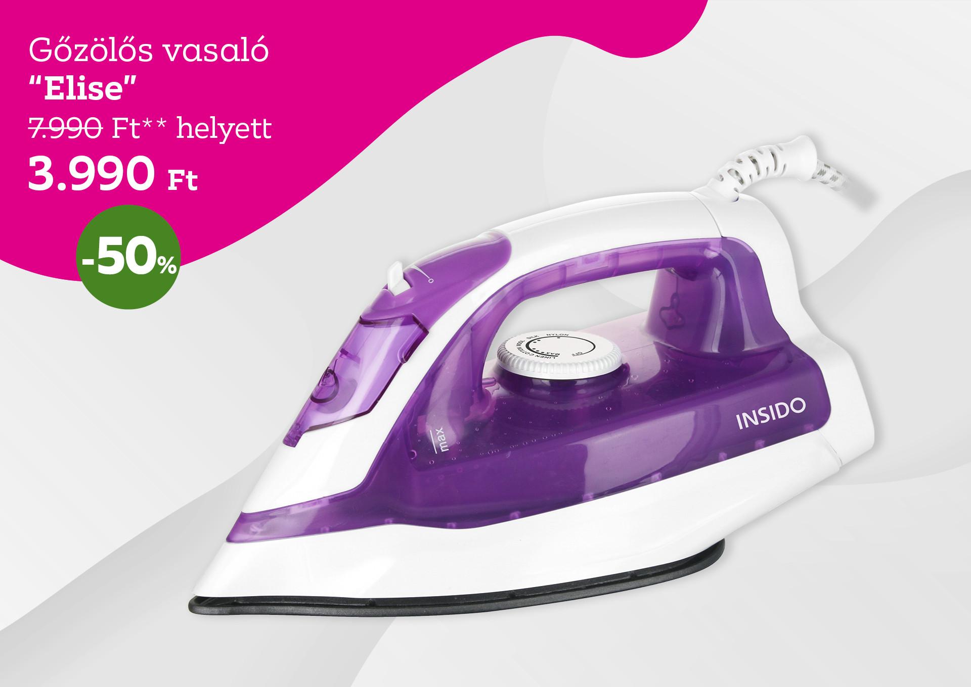 Gőzölős vasaló ELISE 7990 Forint helyett 3990 Forint, kedvezmény mértéke 50%