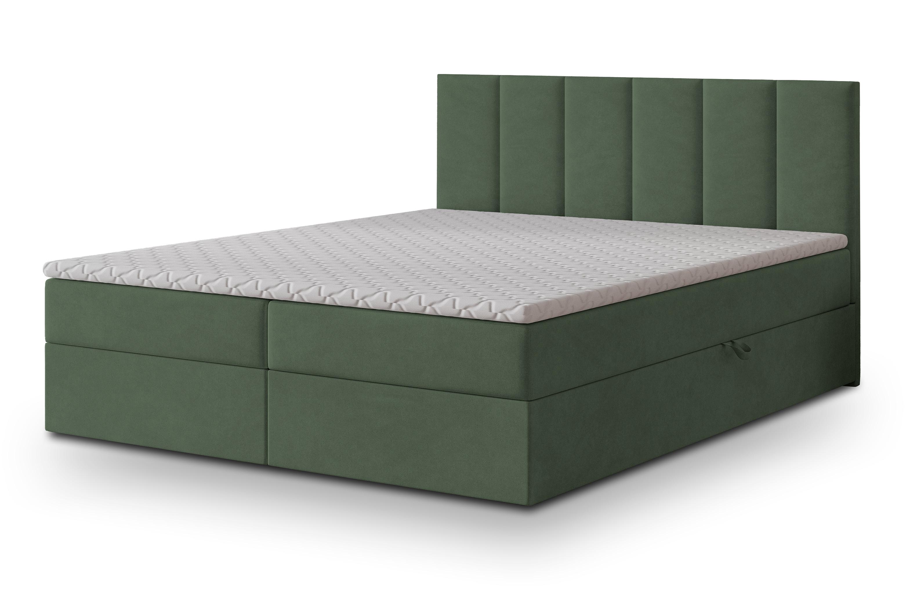 BOXBETT MERIL 160x200 cm mit Matratze und Topper - Grün - Grün, Holz (160/200cm) - MASSENO