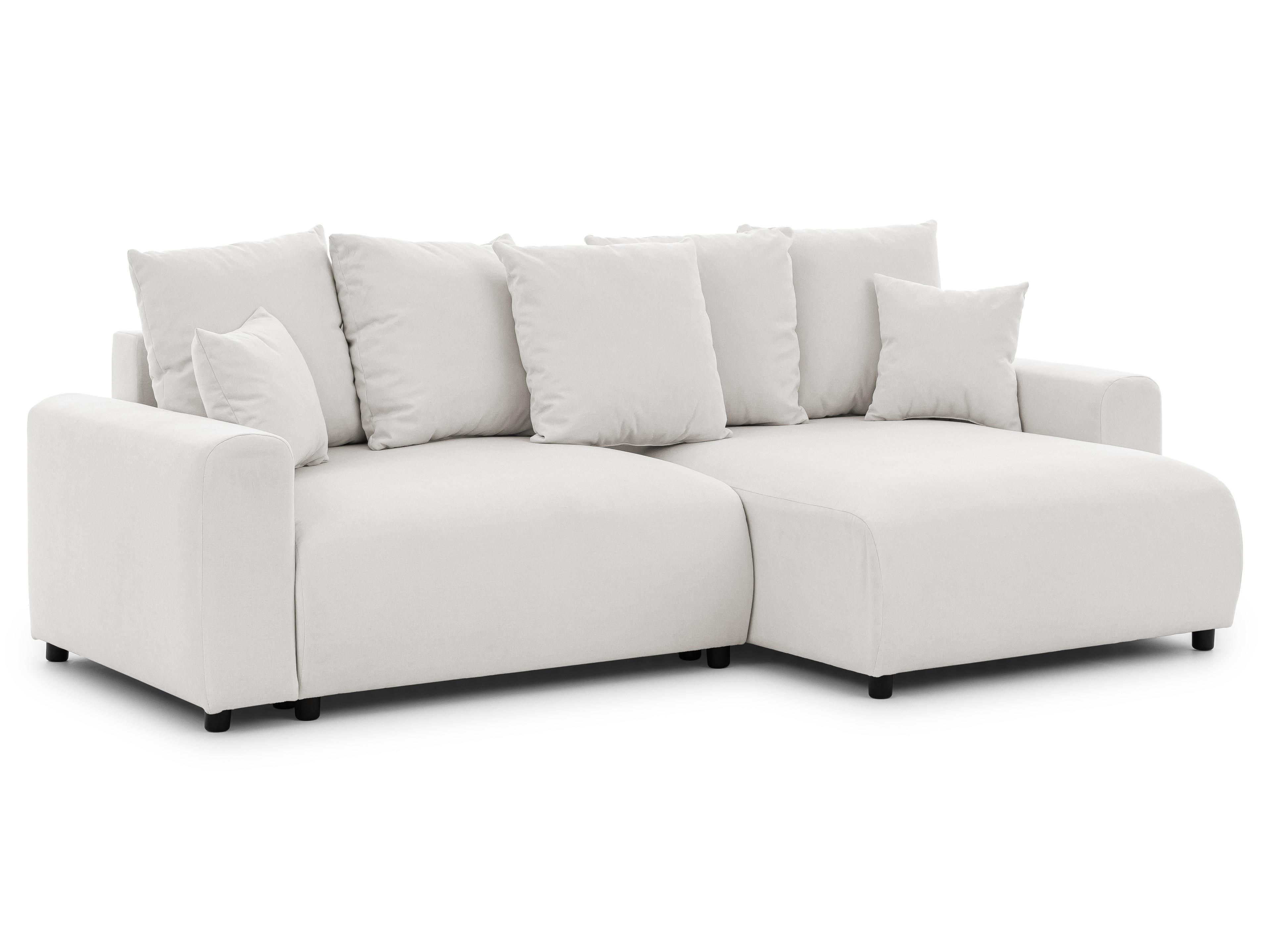 ECKSOFA Calma mit Schlaffunktion und Bettkasten im Bumpy-Design aus weichem Creme Webstoff - Ottomane rechts - Creme/Schwarz, Holz/Kunststoff (140/239cm) - S-Style