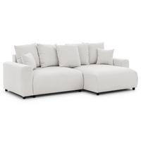 ECKSOFA Calma mit Schlaffunktion und Bettkasten im Bumpy-Design aus weichem Creme Webstoff - Ottomane rechts - Creme/Schwarz, Holz/Kunststoff (140/239cm) - S-Style