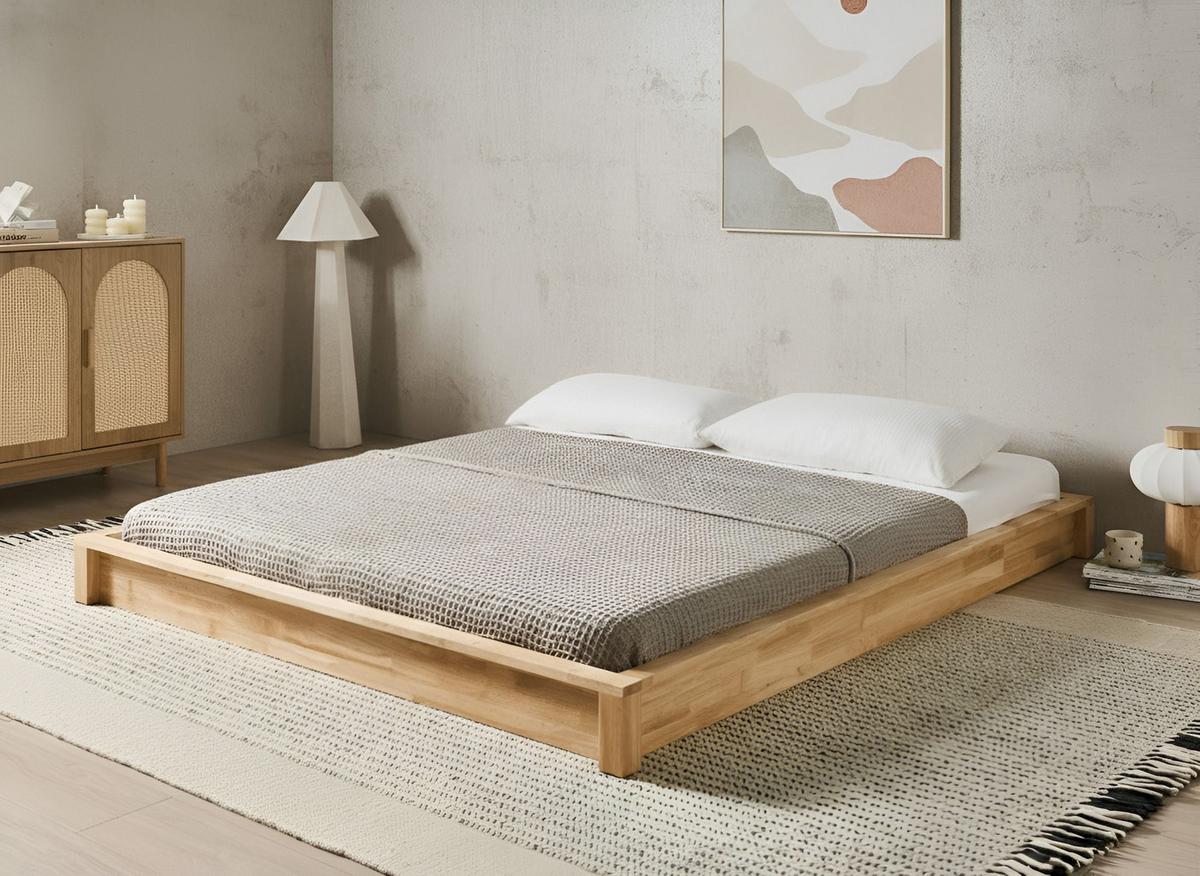 BETT ohne Kopfteil 160/200 cm Gummibaumholz Hellbraun Antras - Hellbraun, Holz (160/200cm) - Beliani