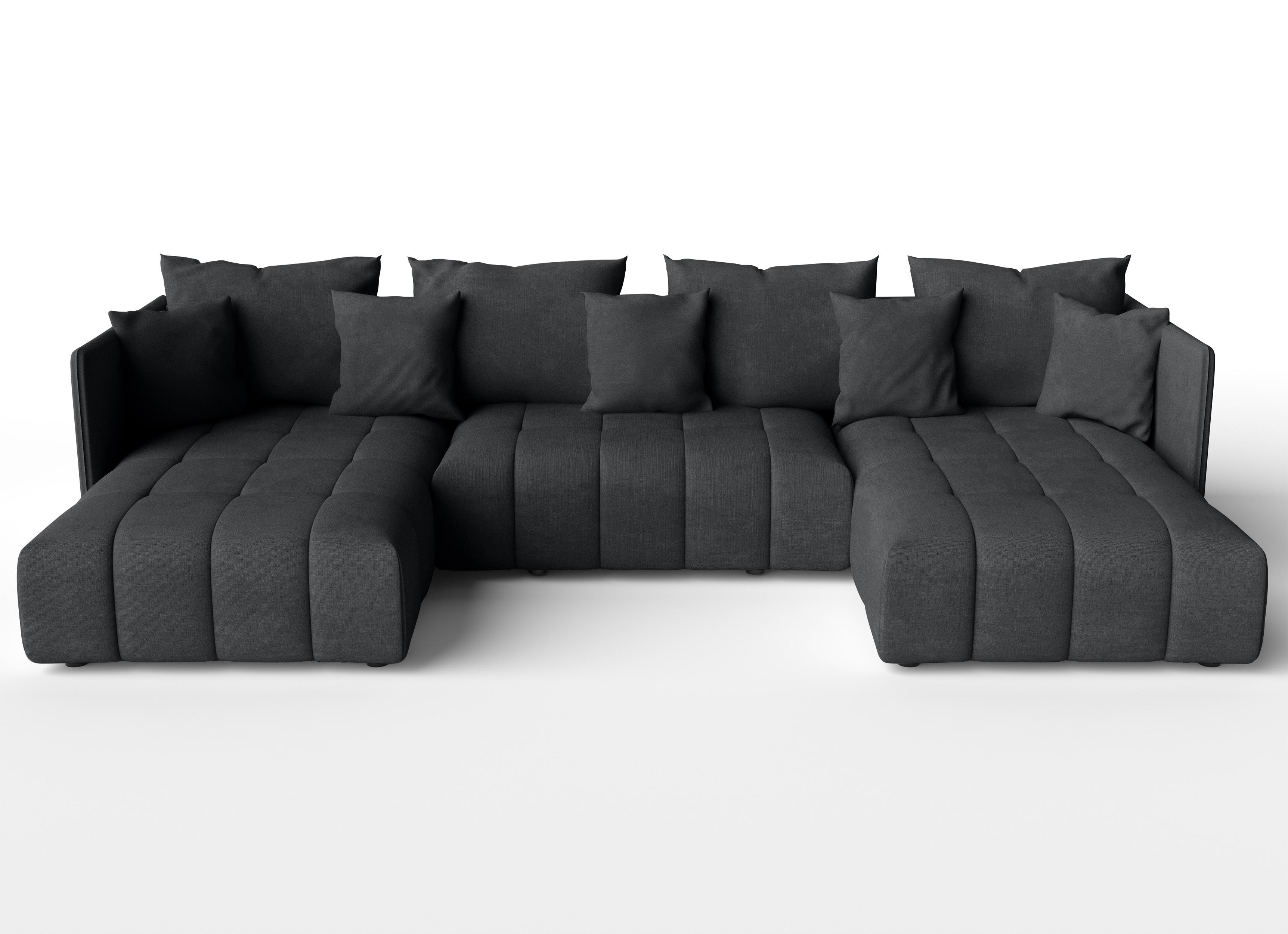 WOHNLANDSCHAFT Veliro U Dunkelgrau 353/180/83 cm mit Schlaffunktion und Bettkasten - Schwarz/Grau, Kunststoff/Textil (353/83/180cm) - AX Living