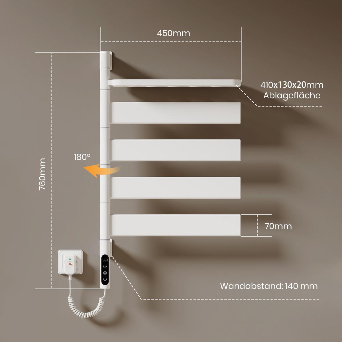 HEIZKÖRPER Handtuchheizkörper Intelligentes Heizsystem mit Ablage Weiß 76/45 cm - Weiß, Metall (45/76/14cm) - EMKE