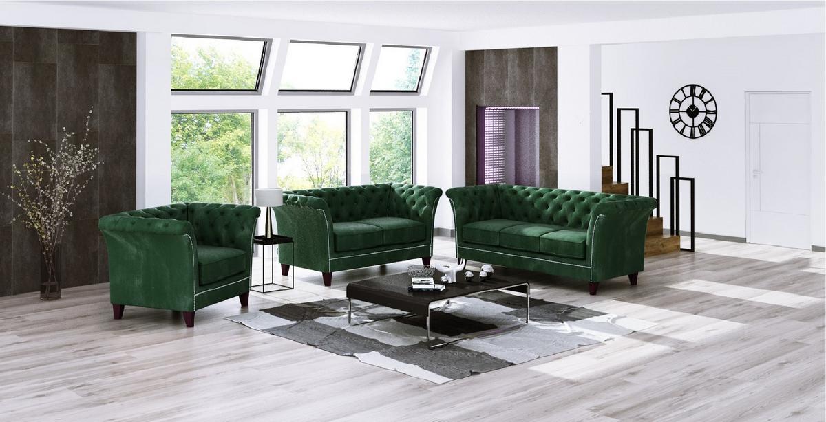 CHESTERFIELD-SESSEL Fusion Grün Samt - Smaragdgrün/Braun, Holz/Textil (116/75/82cm) - S-Style Möbel