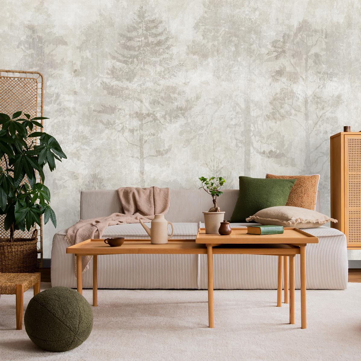 FOTOTAPETE für Wohnzimmer Boho Abstraktion Wald Bäume Beton Vintage 400x280 - Beige, Papier (400/280cm) - Muralo