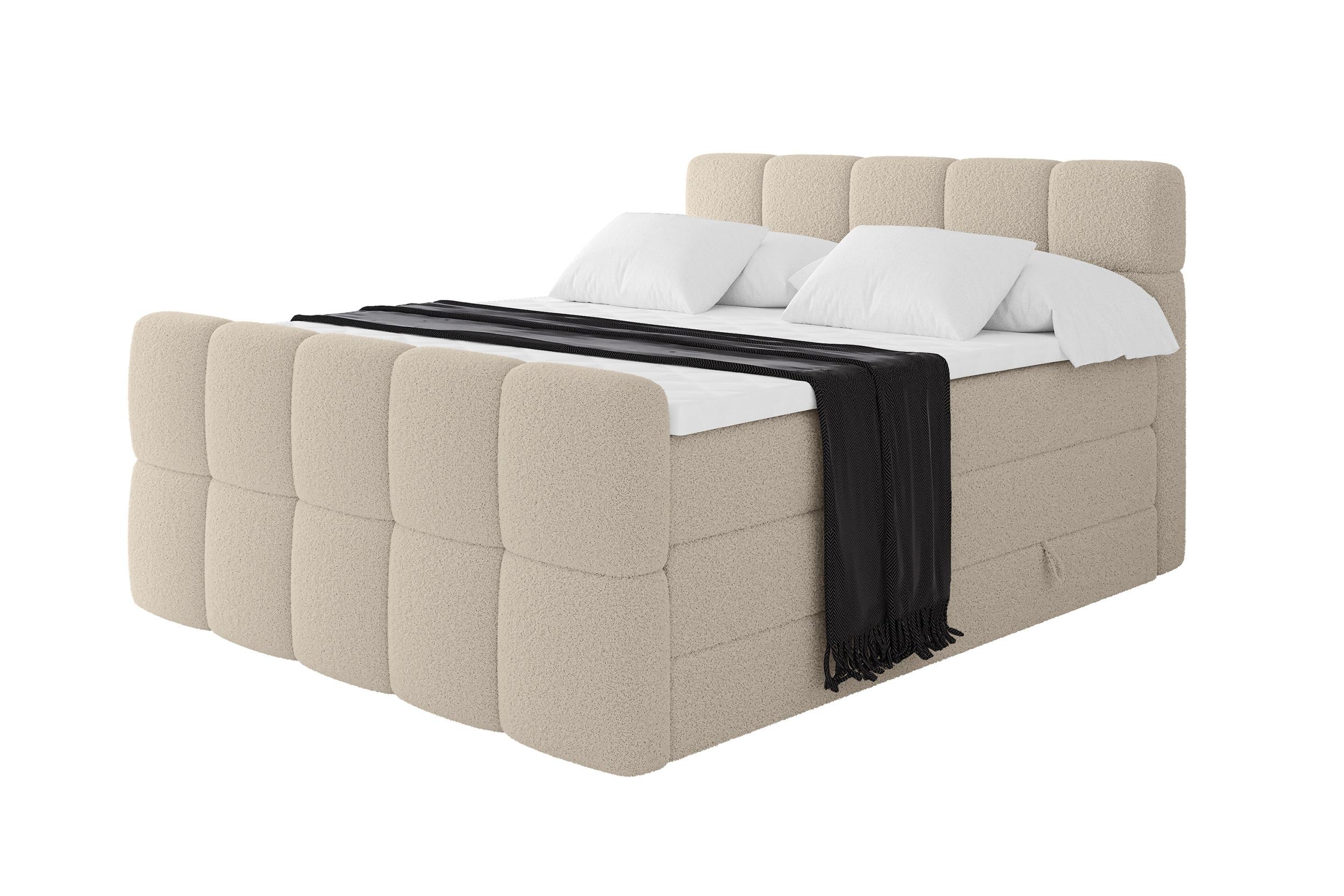BOXBETT mit Matratze H3/H4 - FAMA-Z KING - 140x200 cm Dunkelbeige Quelle - Creme, Holzwerkstoff (140/200cm) - ALTDECOR