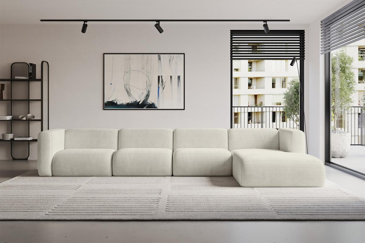 ECKSOFA Ottomane Rechts MIRA-L3 409x179x70 Creme Cord - Ecru/Creme, Holzwerkstoff/Kunststoff (409/179cm) - ALTDECOR