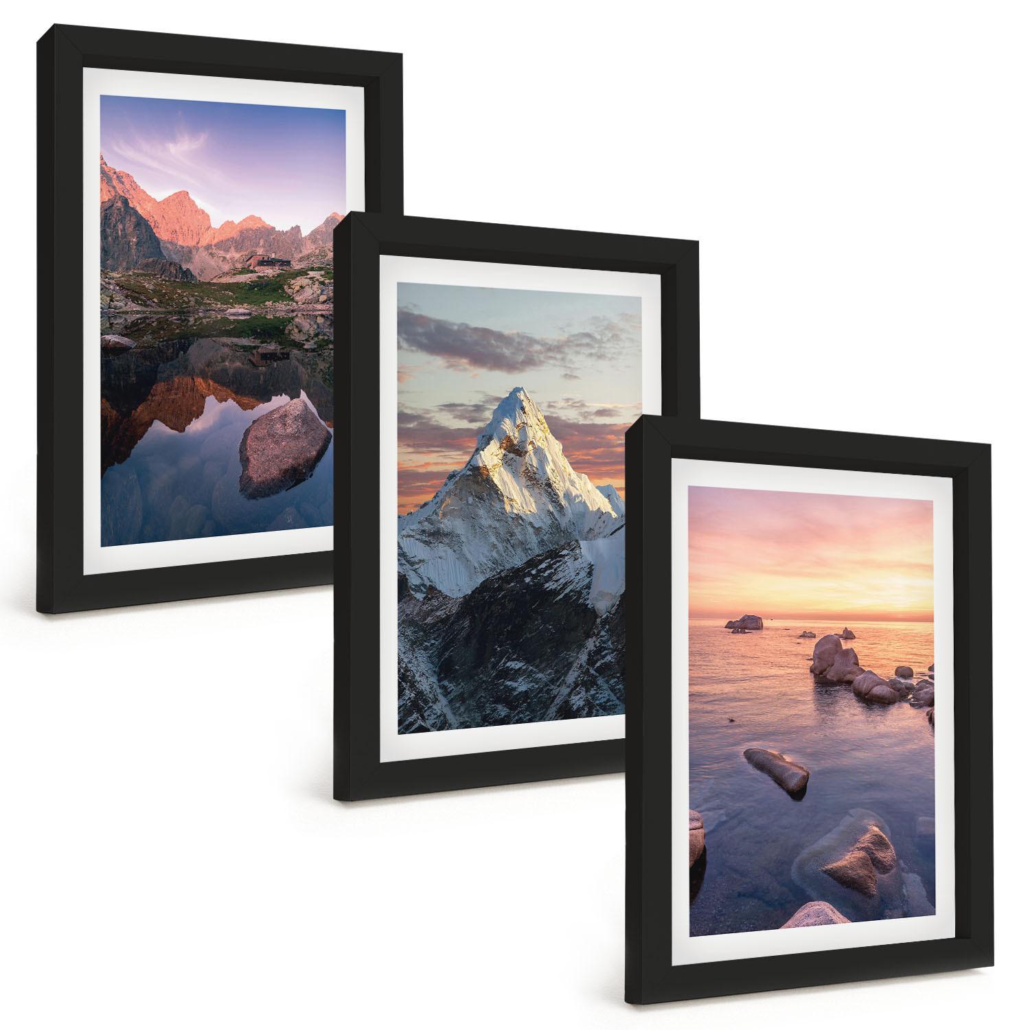 BILDER SET 3er Set - 20x30 cm Schwarzer Rahmen - Berglandschaften im Hintergrund - Schwarz, Kunststoff (20/30cm) - TULUP