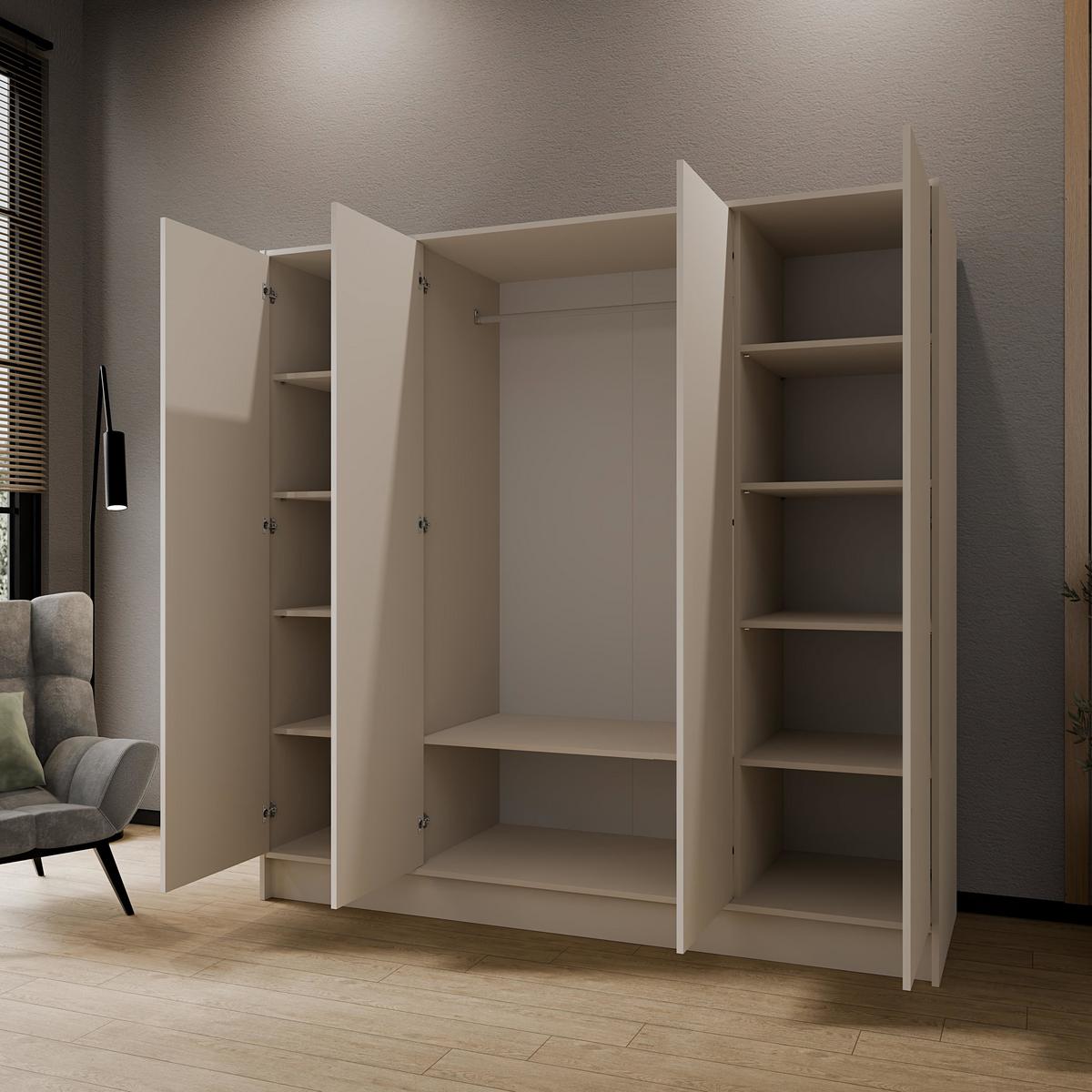 KLEIDERSCHRANK Mono Grifflos im Skandi-Stil, Kaschmir 200/200/51 cm - Kaschmir/Beige, Holzwerkstoff (200/200/51cm) - WFL GROUP