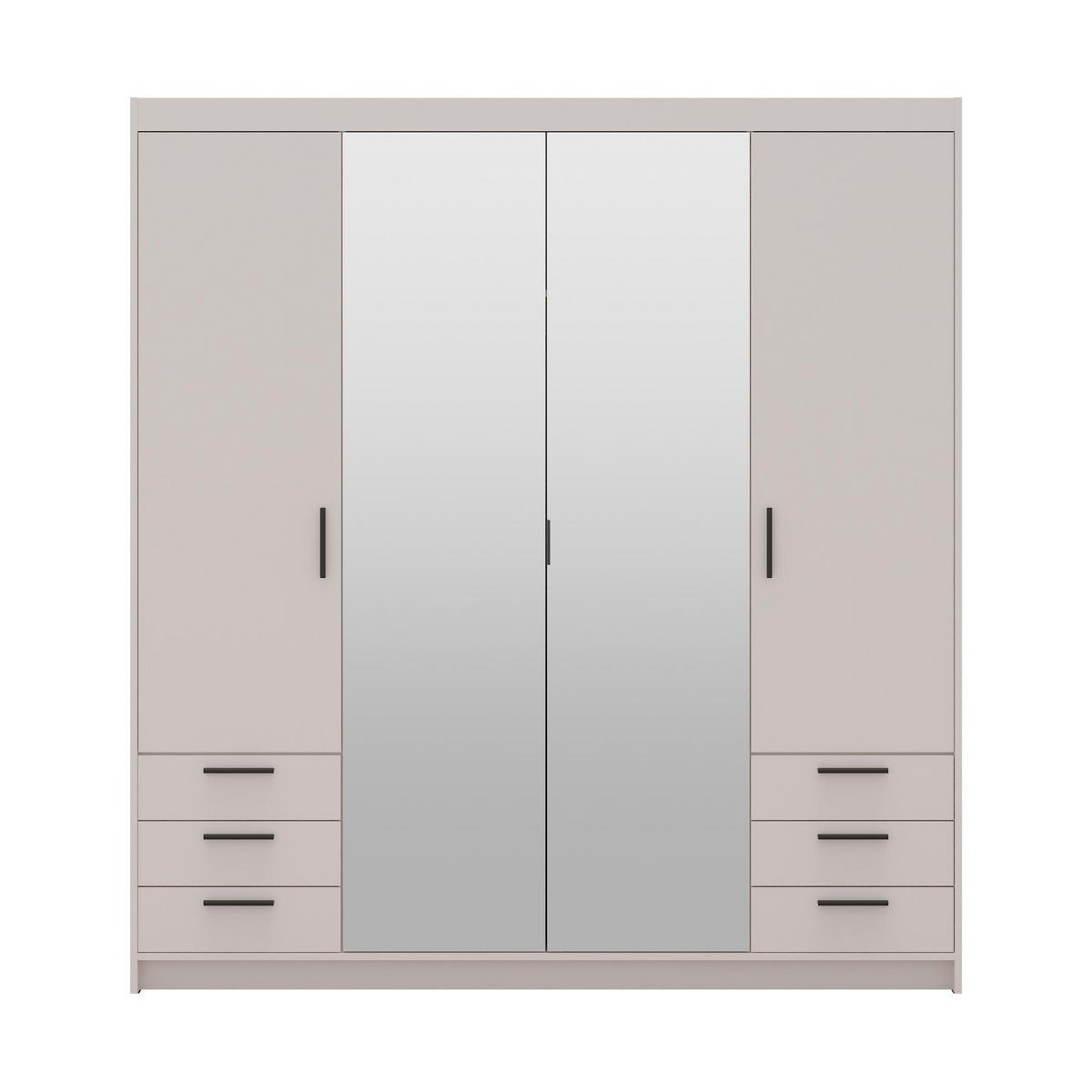 KLEIDERSCHRANK Storicos Beige 176,3/190,5/53 cm - 4T6S Modern mit Schubladen und Spiegel - Beige, Holzwerkstoff/Kunststoff (176.3/190.6/53cm) - AX Living