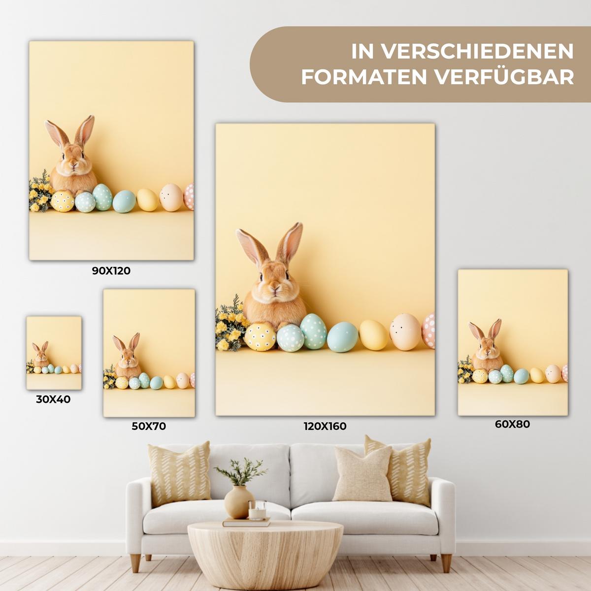 LEINWANDBILD Eier - Kaninchen - Pastellfarbtöne Room Decor 30x40 cm - Hellgelb, Textil (30/40cm) - MuchoWow