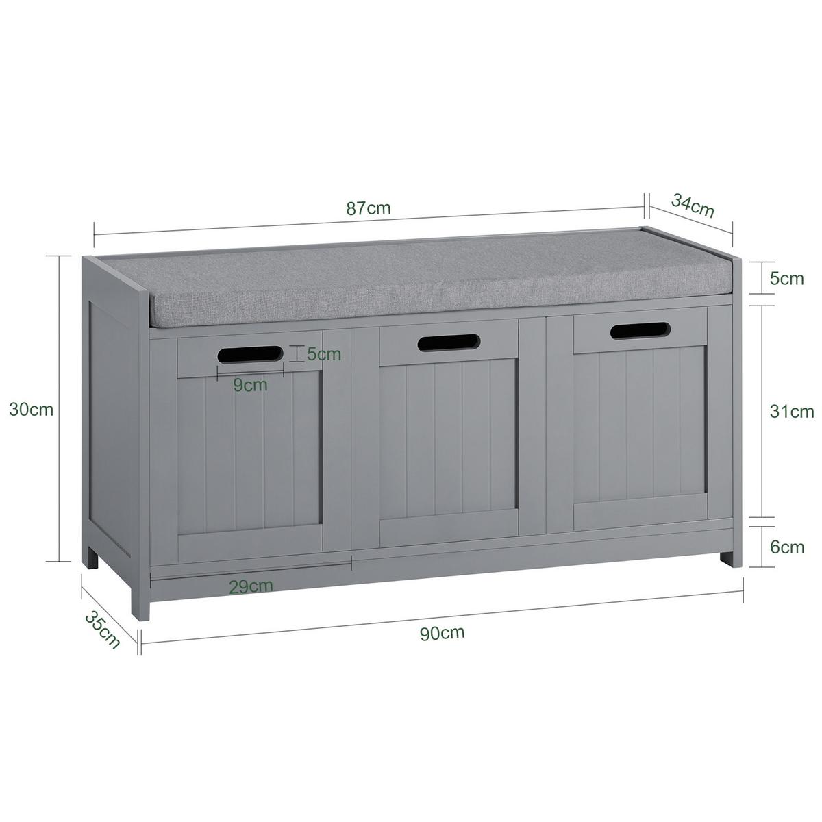 SCHUHBANK Grau - Grau, Holzwerkstoff (90/45/35cm) - SoBuy