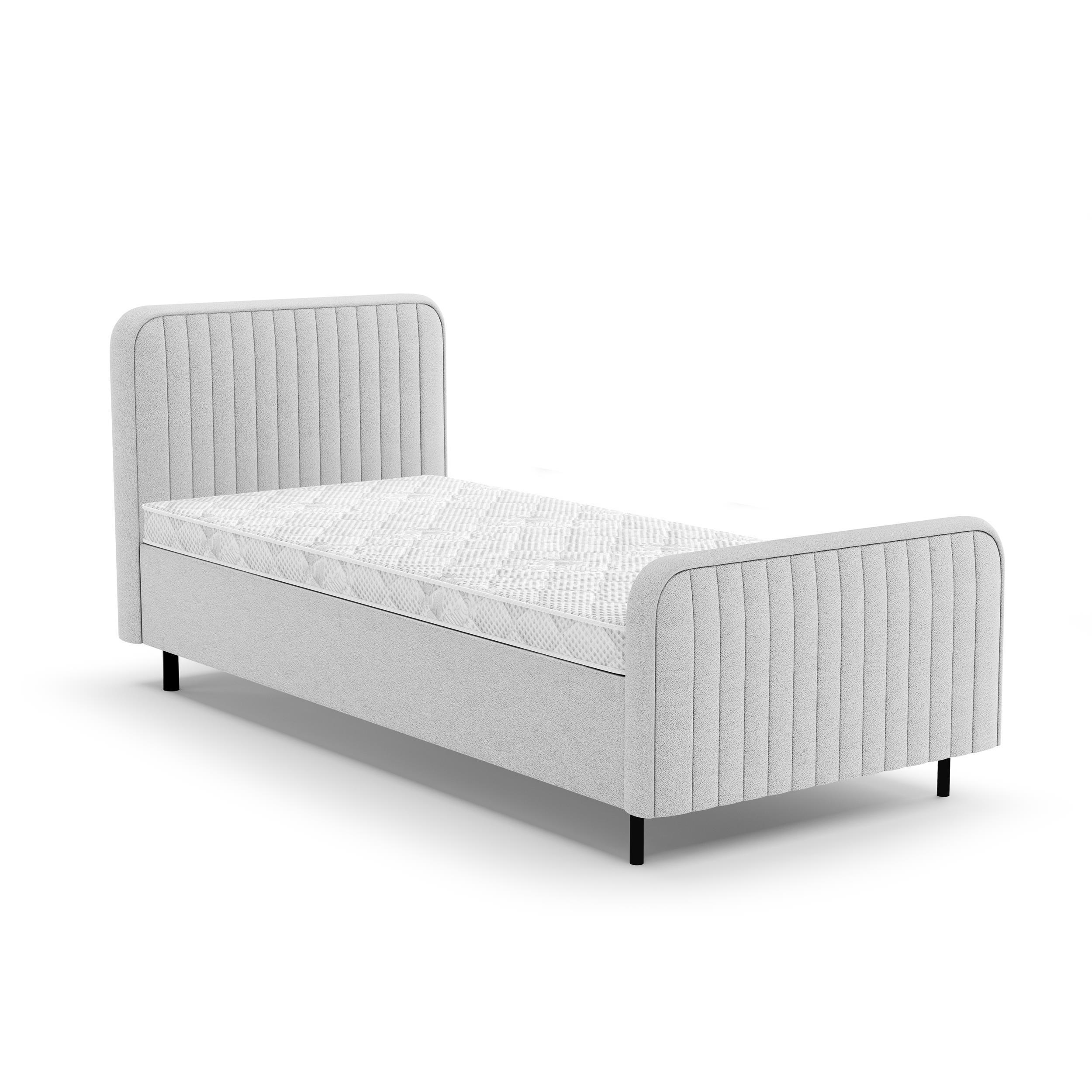 POLSTERBETT Lami 90x200, Einzelbett mit Bettkasten und Schaumstoffmatratze 10 cm, Hellgrau - Hellgrau/Schwarz, Textil/Metall (90/200cm) - Beautysofa