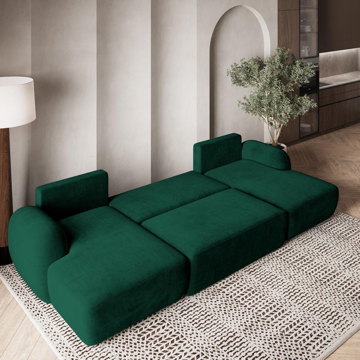 WOHNLANDSCHAFT SAVONA K Grün Plüsch-Stoff mit Schlaffunktion - Schwarz/Grün, Holz/Kunststoff (320/90/148cm) - MASSENO