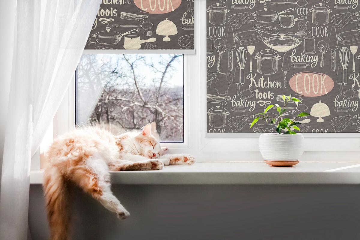 INNENROLLO - Fensterrollo - Rollo - 80x180 cm - Kulinarische Werkzeuge - Beige, Kunststoff (80/180/0.5cm) - TULUP