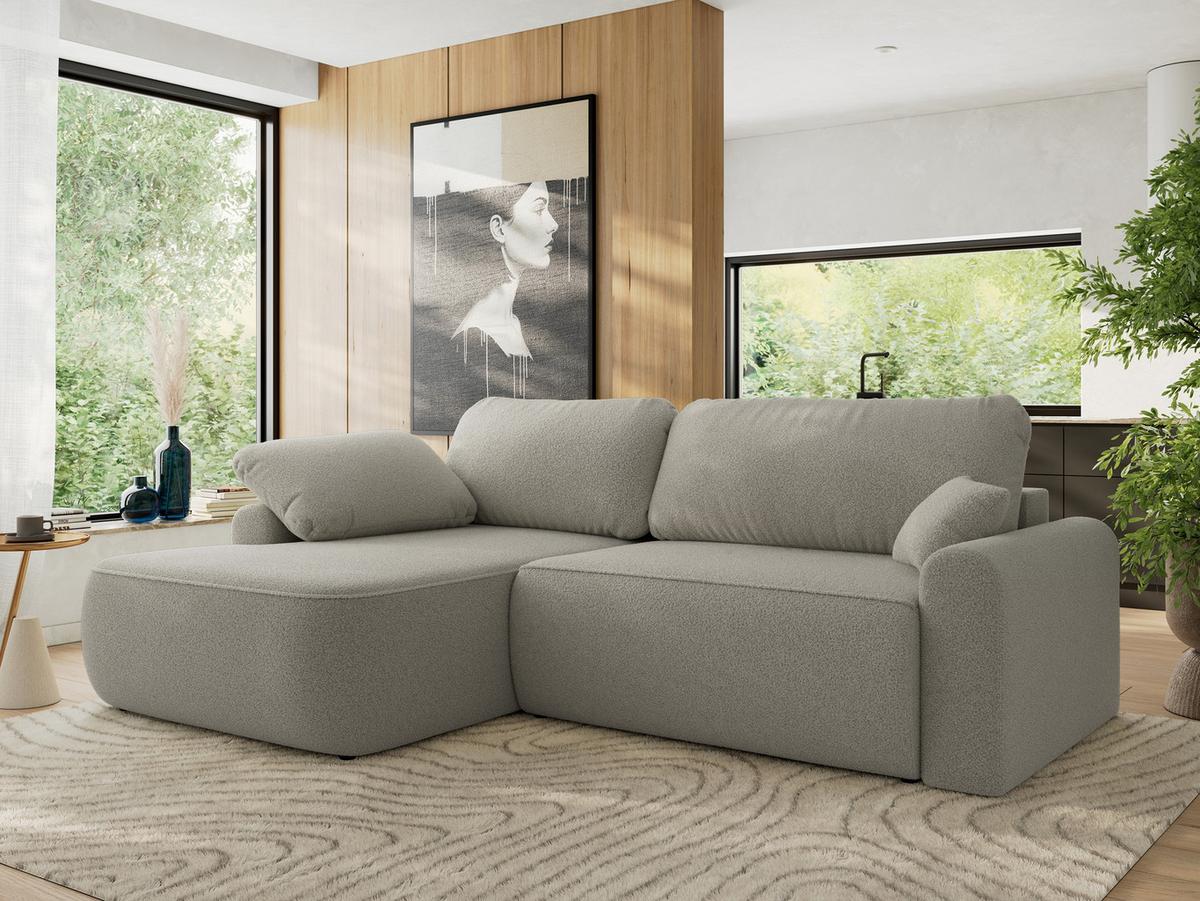 ECKSCHLAFSOFA CUBO L Hellgrau Boucle - links - Hellgrau/Schwarz, Kunststoff/Textil (273/187cm) - MKS