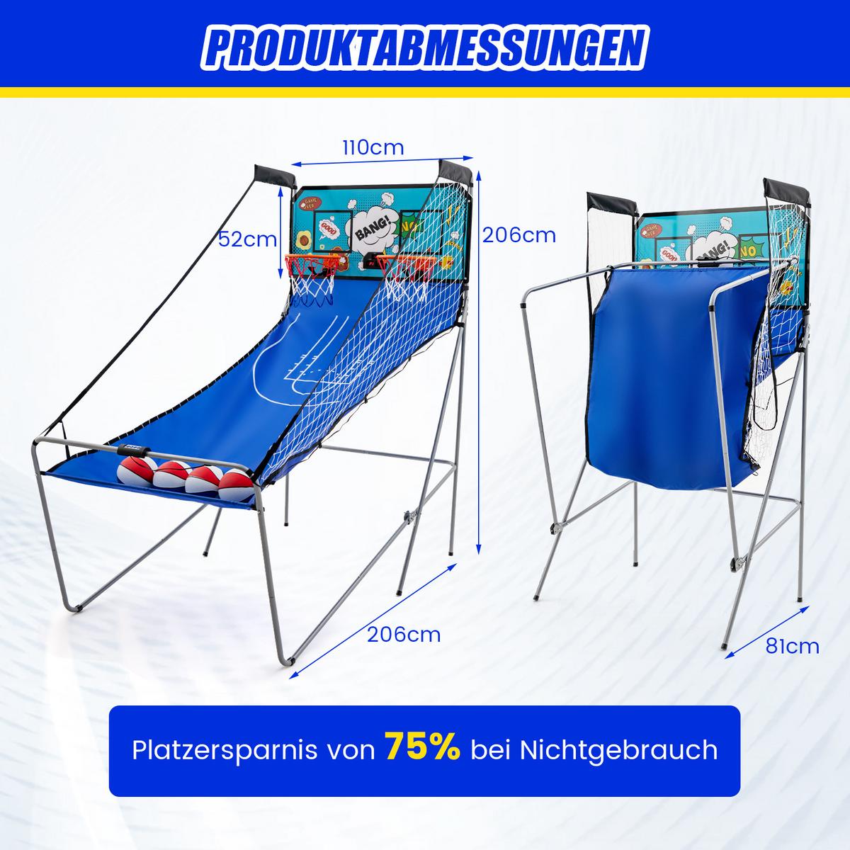 ARCADE-BASKETBALLSPIEL Blau - Blau, Metall (206/110cm) - COSTWAY