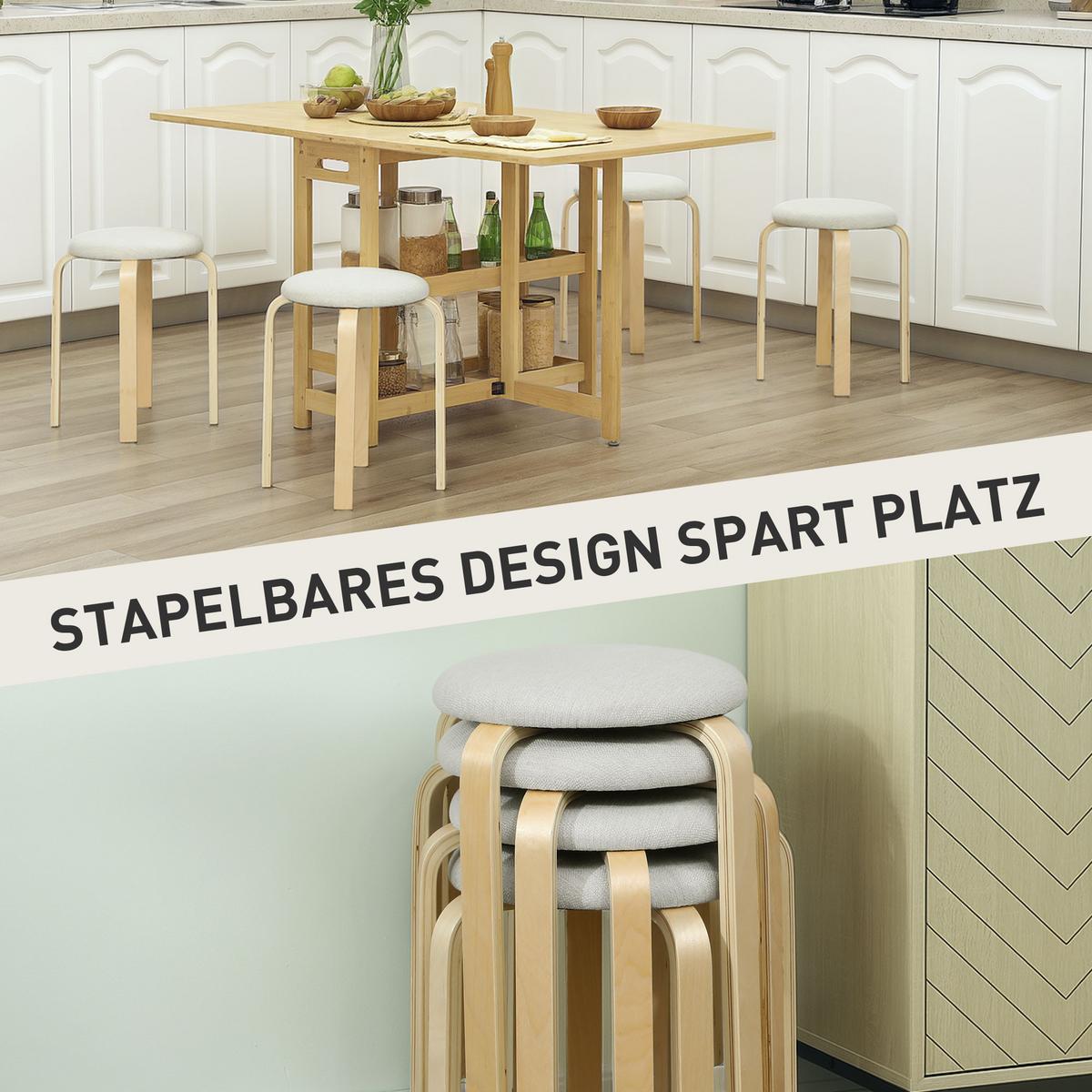 4ER Set Esszimmerhocker Stapelhocker Hocker mit Leinenoptik für Wohnzimmer Creme - Weiß, Holzwerkstoff (40/45/40cm) - HOMCOM
