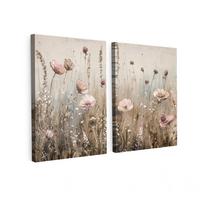 LEINWANDBILD 2er Set Blumen - Beige - Modern - Rosa 100x70 cm - Ecru, Textil (100/70cm) - MuchoWow