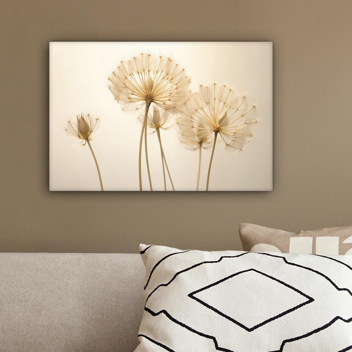 LEINWANDBILD Sonnenlicht - Löwenzahn - Botanisch - Blumen Deko Schlafzimmer 30x20 cm - Creme, Textil (30/20cm) - MuchoWow