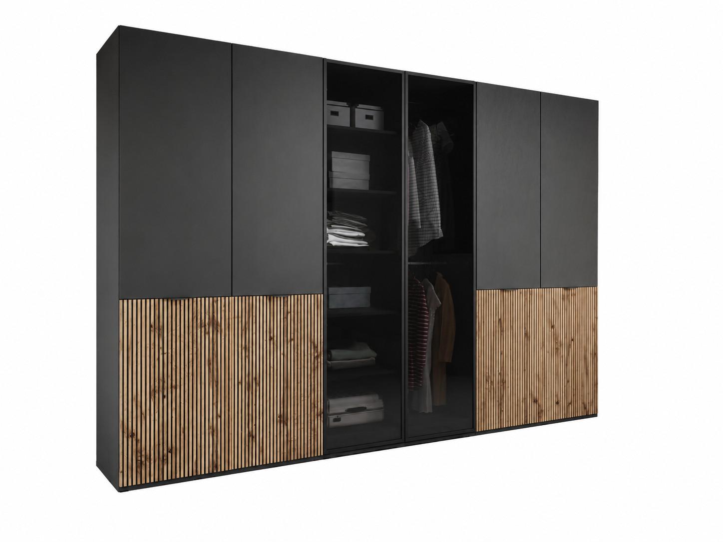 DREHTÜRENSCHRANK ATELIO 303/200/51 cm Modern Kleiderschrank 6-türig Schwarz - Schwarz, Holzwerkstoff (303/200/51cm) - MASSENO
