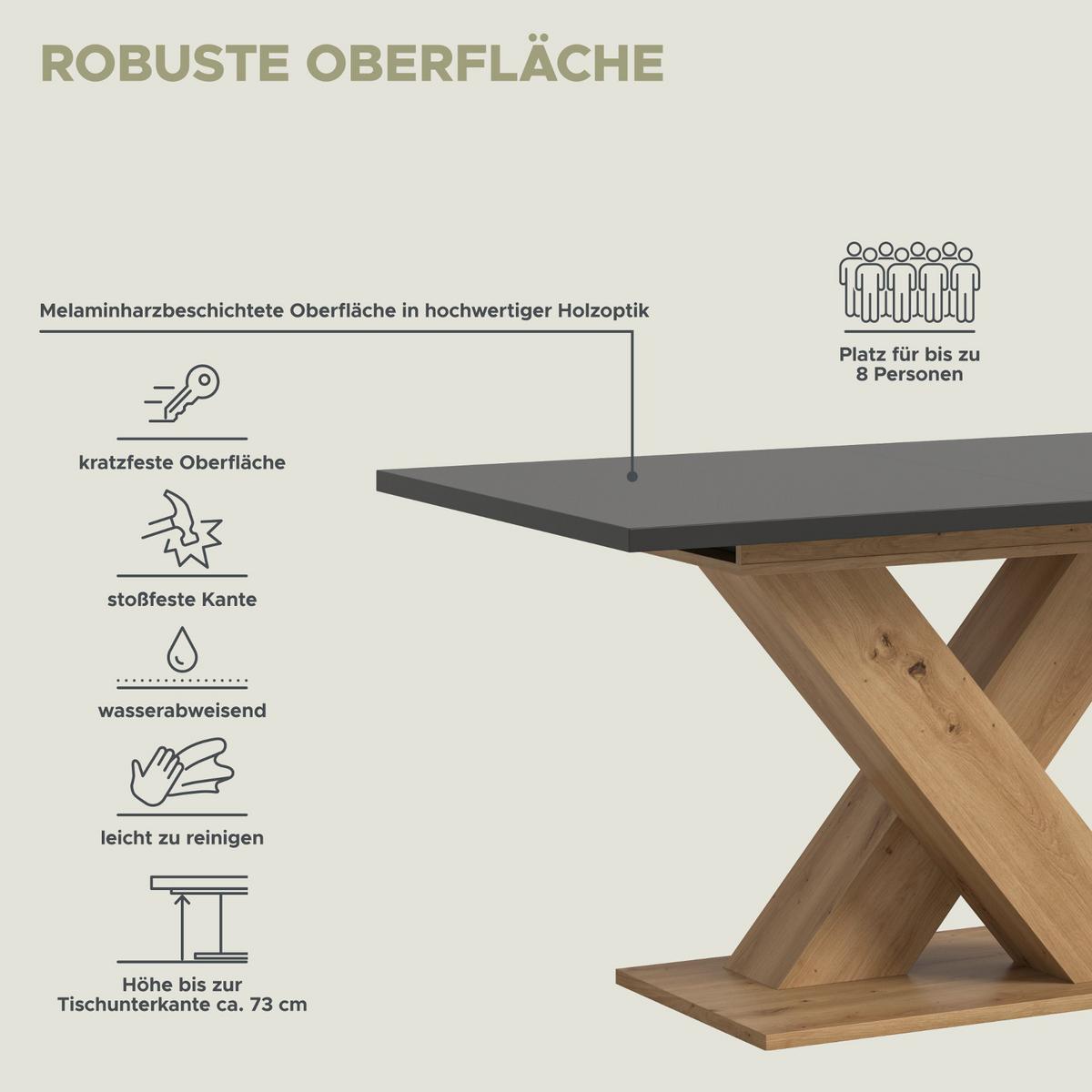 ESSTISCH grau, Eiche Artisan, Küchentisch ausziehbar 150 - 190 cm - Eiche Artisan/Grau, Holzwerkstoff/Metall (150/90/76cm) - Inn.Furn