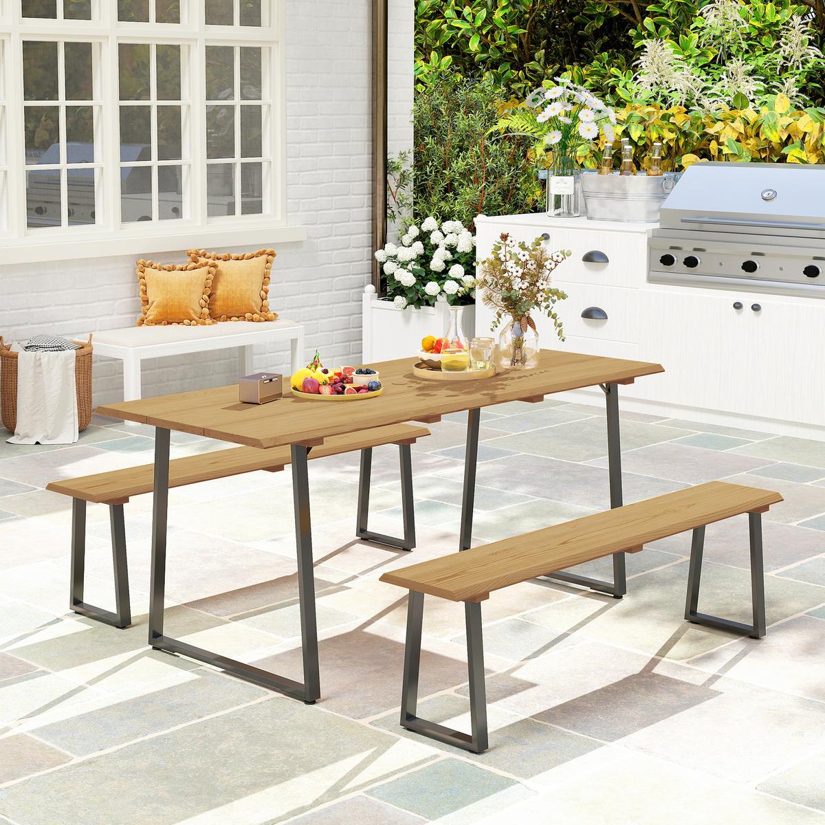 SITZGRUPPE 3er Set Tannenholz Stahl Naturholz - Naturfarben, Holz/Metall - Outsunny