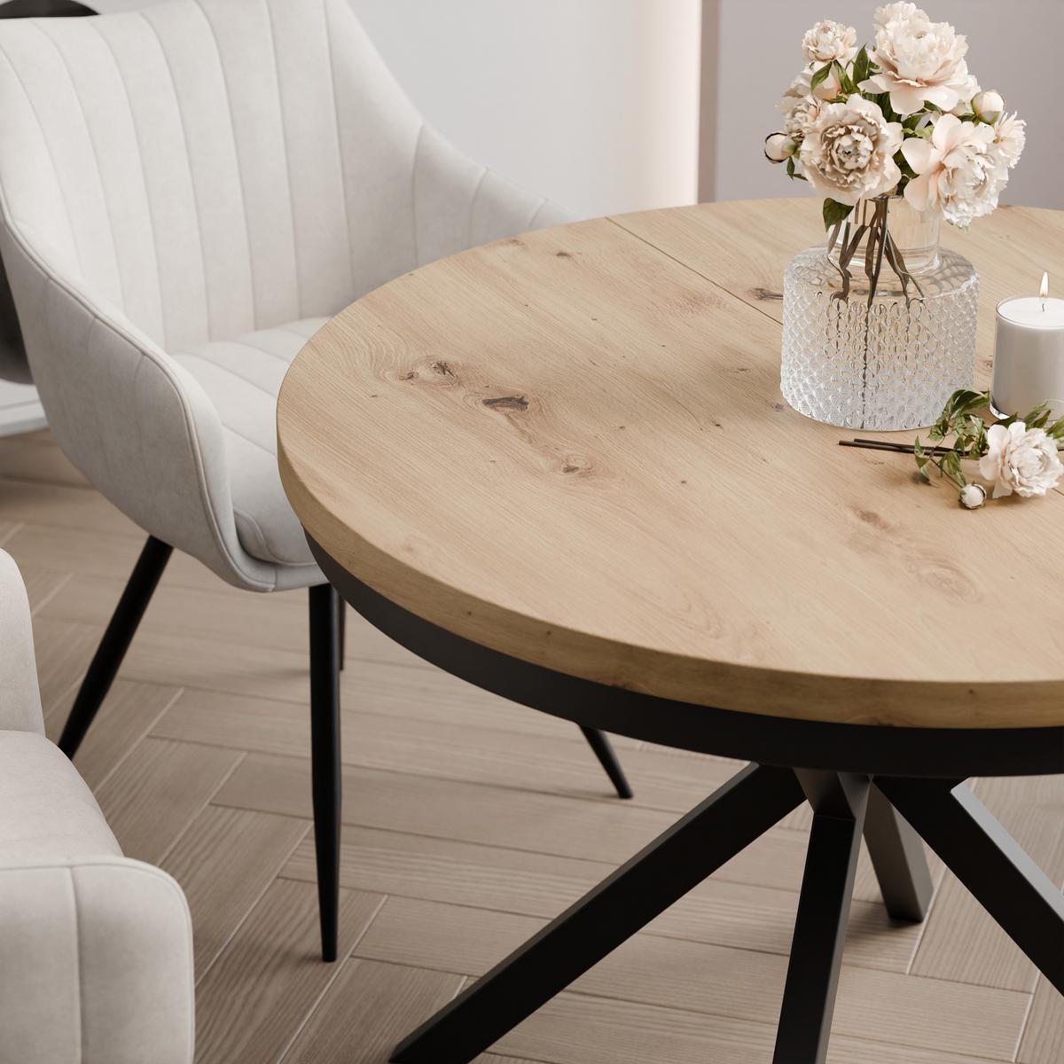 AUSZIEHTISCH MILTON 90-166/76 cm mit Metallgestell und Zarge, Schwarz / Artisan-Eiche - Schwarz/Eiche Artisan, Holzwerkstoff/Metall (90/90/76cm) - Idohome