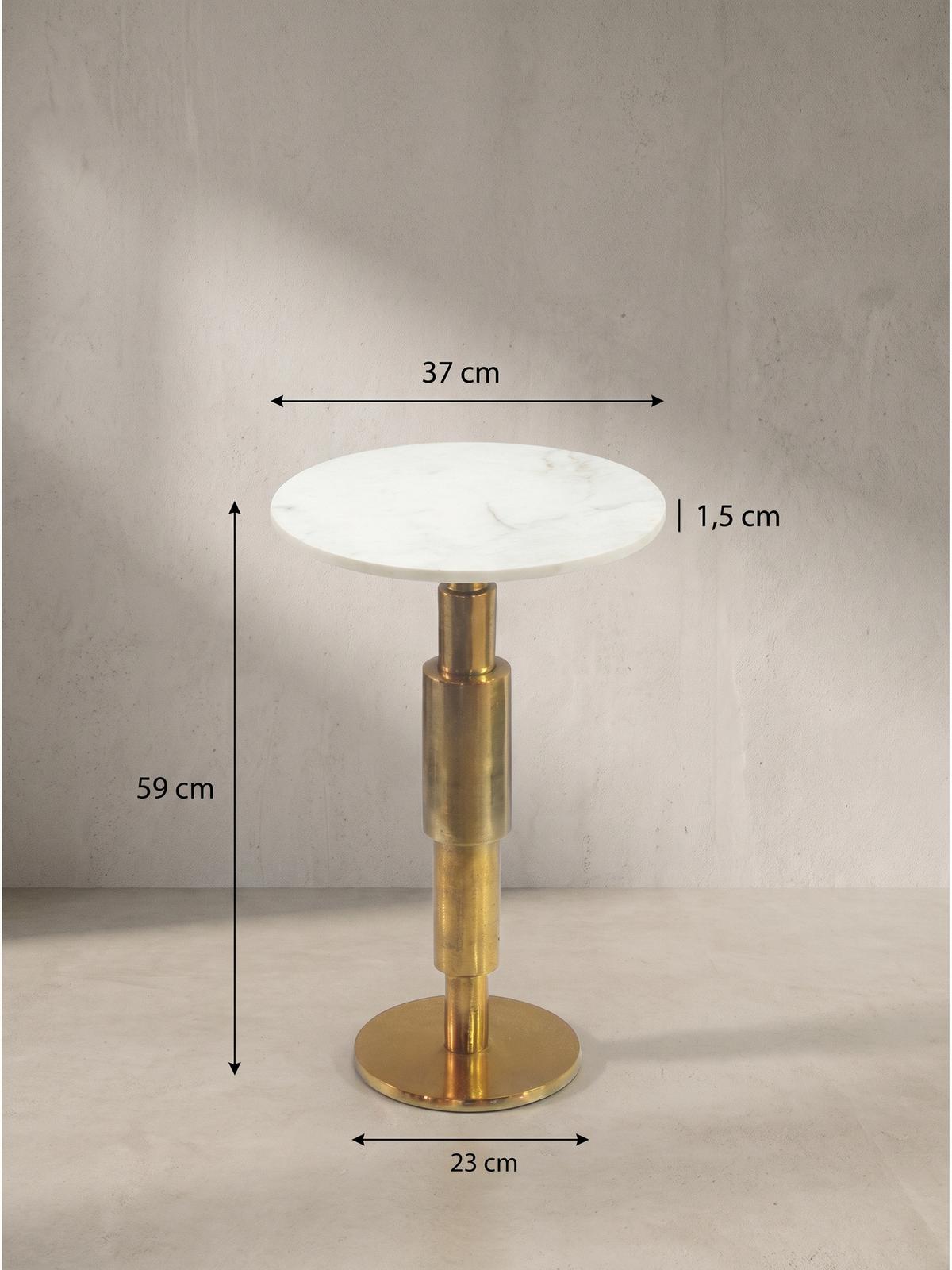 BEISTELLTISCH ESLA, Marmor, handgefertigt, Weiß-Gold, Ø 37 x 59 cm - Goldfarben/Weiß, Stein/Metall (37/37/59cm) - KADIMA DESIGN