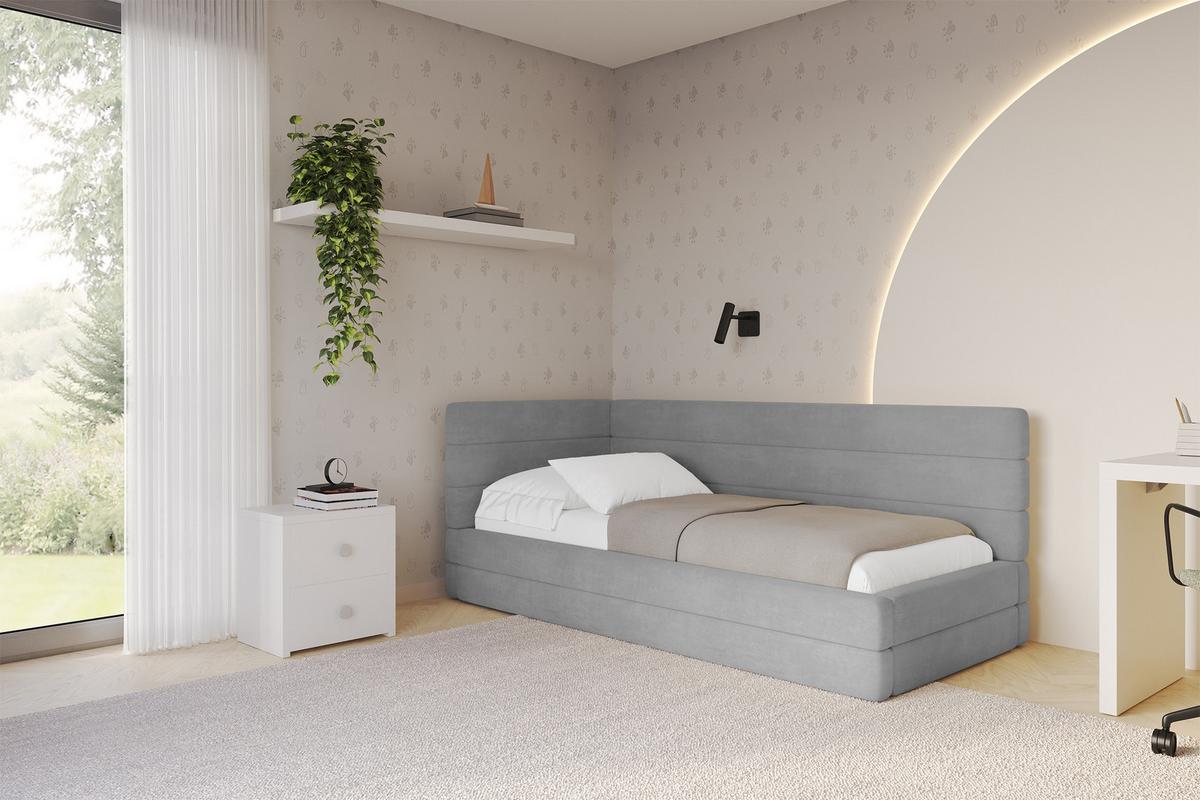 EINZELLBETT Jugendbett mit Bettkasten, Rechts - BEMY 100x200 Grau - Silberfarben, Holzwerkstoff/Textil (100/200cm) - ALTDECOR