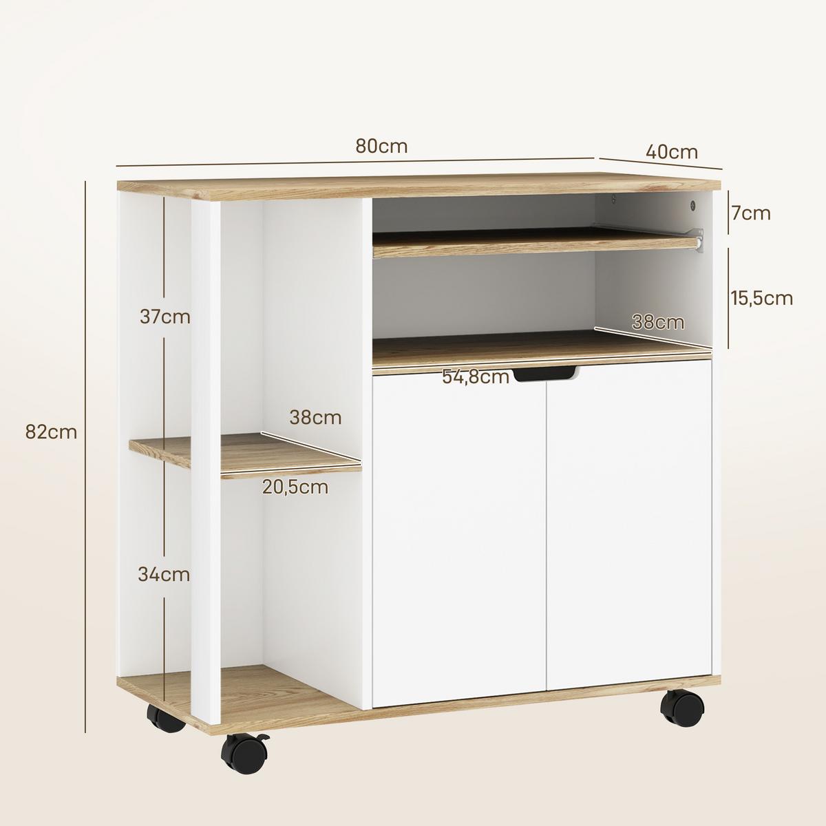 KÜCHENWAGEN Servierwagen mit Schrank, verschiebbaren, verstellbaren Einlegeböden - Multicolor/Schwarz, Holzwerkstoff/Kunststoff (40/82/80cm) - HOMCOM