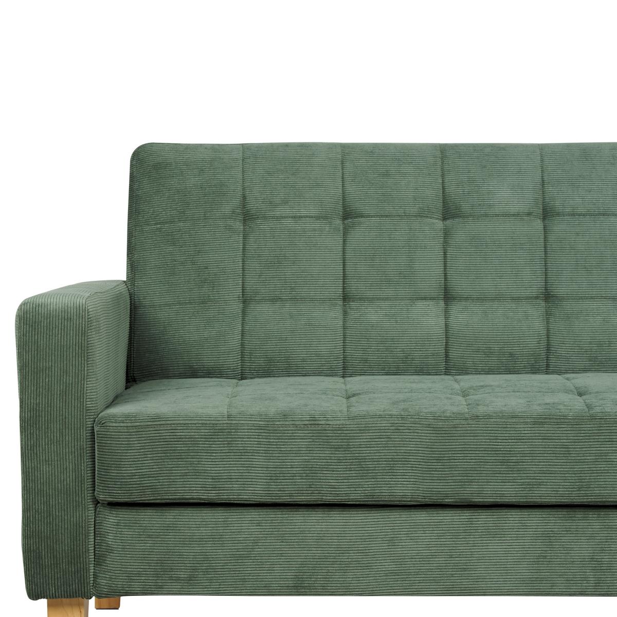 3-SITZER-SCHLAFSOFA dunkelgrün mit Stauraum Vehkoo - Hellbraun/Grün, Textil (200/86/77cm) - Beliani