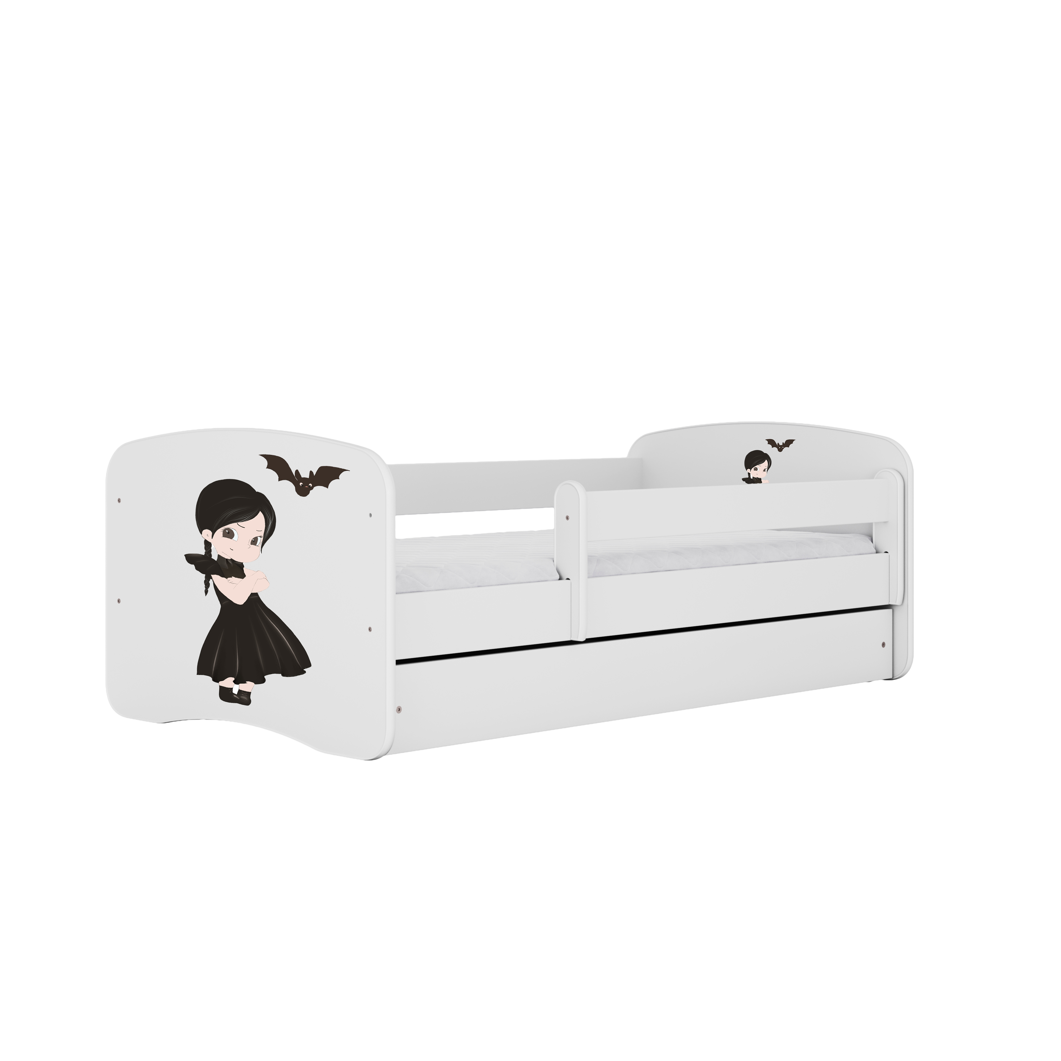 KINDERBETT mit Schublade Mädchen in Schwarz und Matratze 180/80 - Weiß, Holzwerkstoff (80/180cm) - RAUMHIRSCH FURNITURE