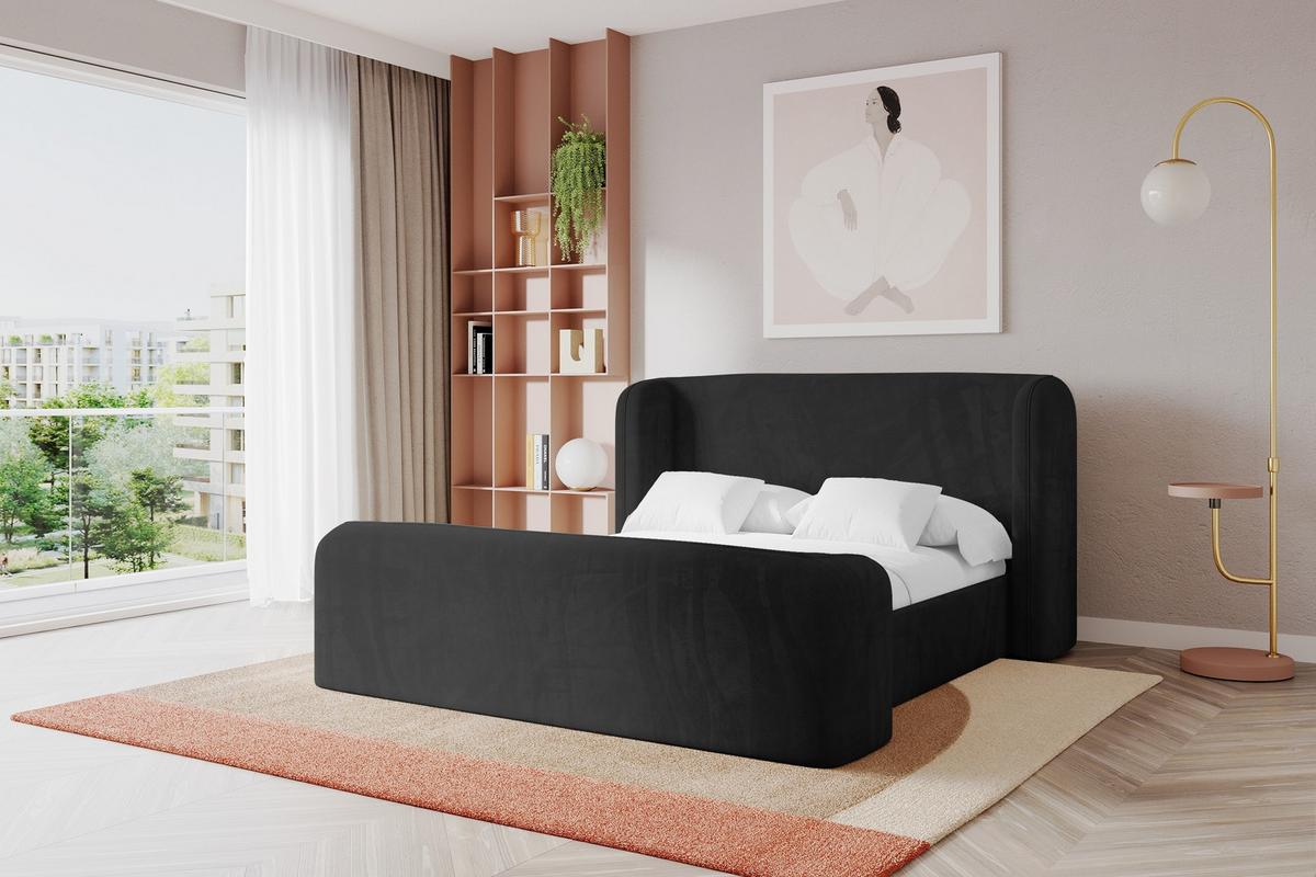 POLSTERBETT mit Bettkasten, Fußteil und Lattenrost, Bett mit Matratze H3/H4 - ESTI-Z 140x200 Schwarz - Schwarz, Holzwerkstoff/Textil (140/200cm) - ALTDECOR