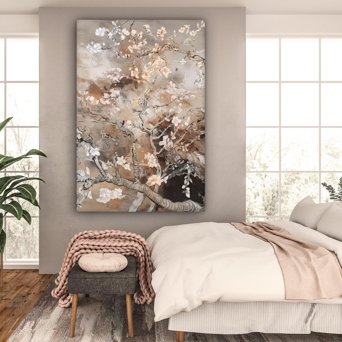 LEINWANDBILD Mandelblüte - Kunst - Van Gogh - Beige - Abstrakt Deko Groß 90x140 cm - Braun, Textil (90/140cm) - MuchoWow