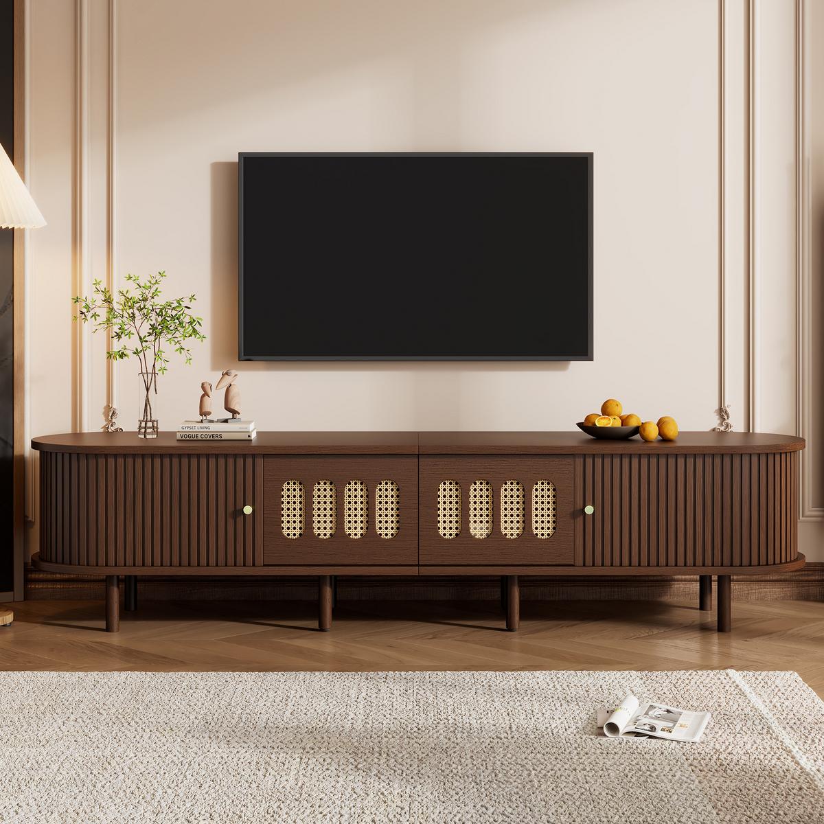 TV LOWBOARD walnuss rattan oval 180cm retro - Walnussfarben, Holzwerkstoff (180/40/40cm) - Urban Meuble