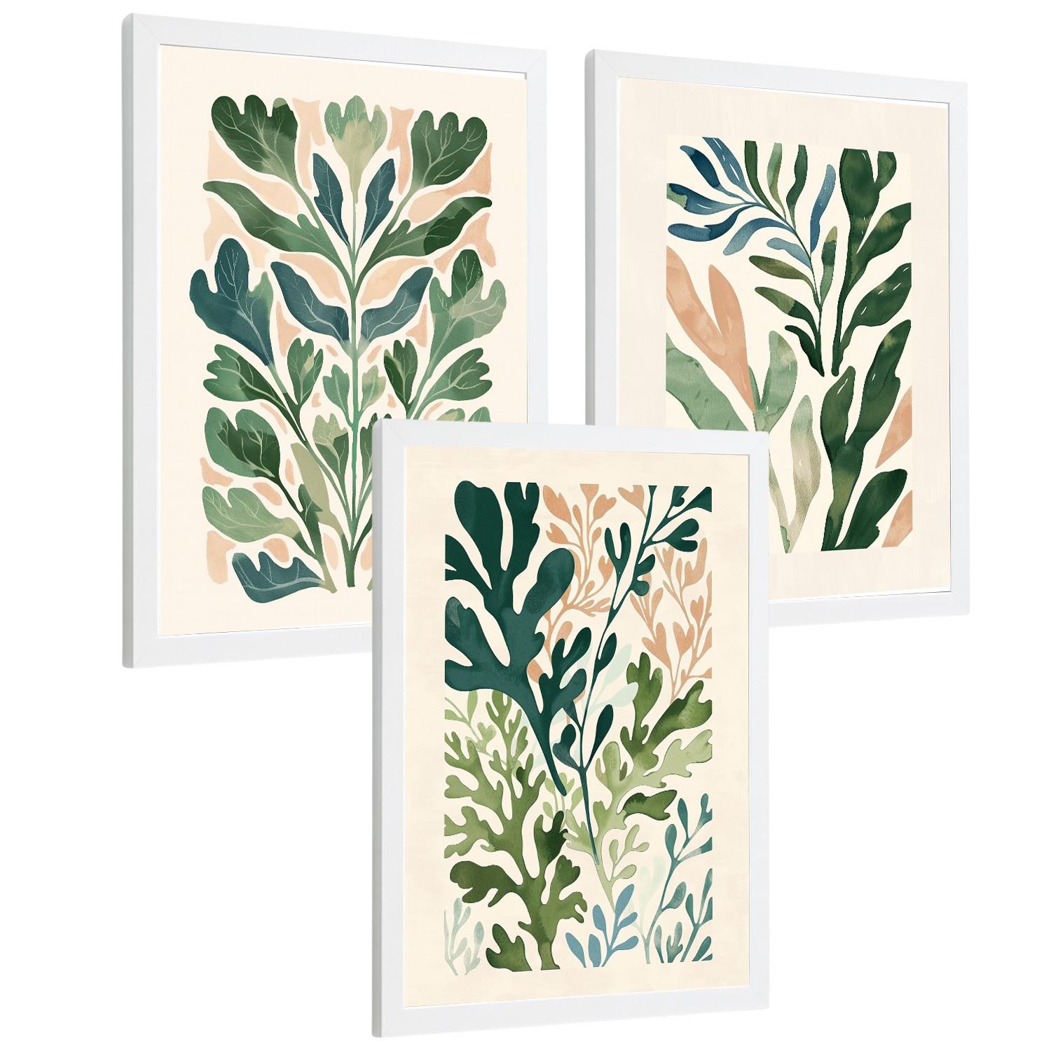 POSTER 3er Bilder-Set Wandbilder Floral Pastell modern Wohnzimmer Deko, Schlafzimmer, Küche, Badezimmer Rahmenlos A3 - Weiß, Papier (29.7/1/42cm) - Nacnic