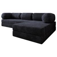 ECKSOFA ETERA modulares Boneless Sofa mit Schlaffunktion Schwarz Cordstoff - Schwarz, Textil (270/160cm) - MASSENO