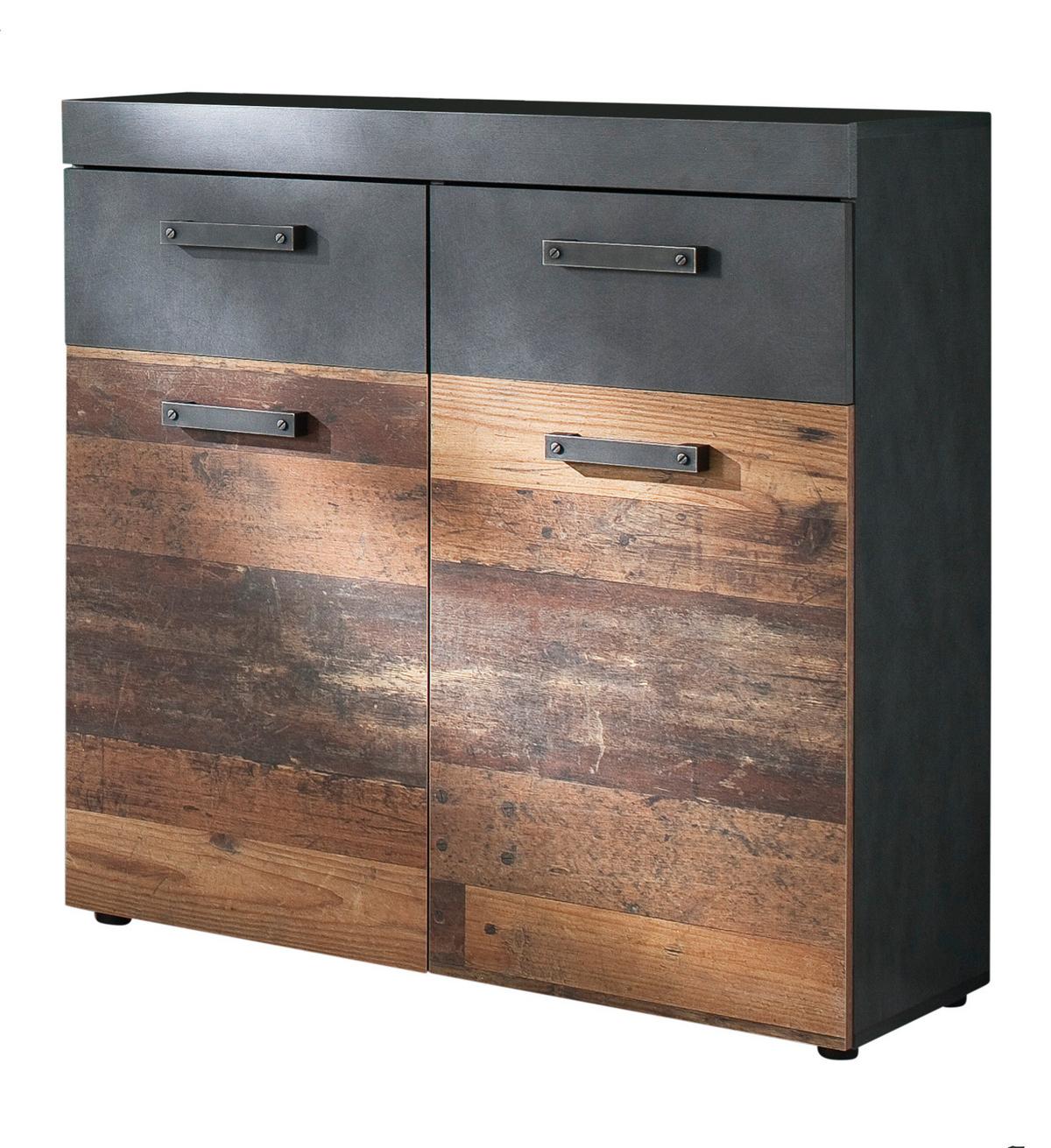 SCHUHSCHRANK Used Wood Vintage mit grau, Flurkommode 90 x 89 cm - Silberfarben/Schwarz, Holzwerkstoff/Kunststoff (90/89/34cm) - Top.Furn