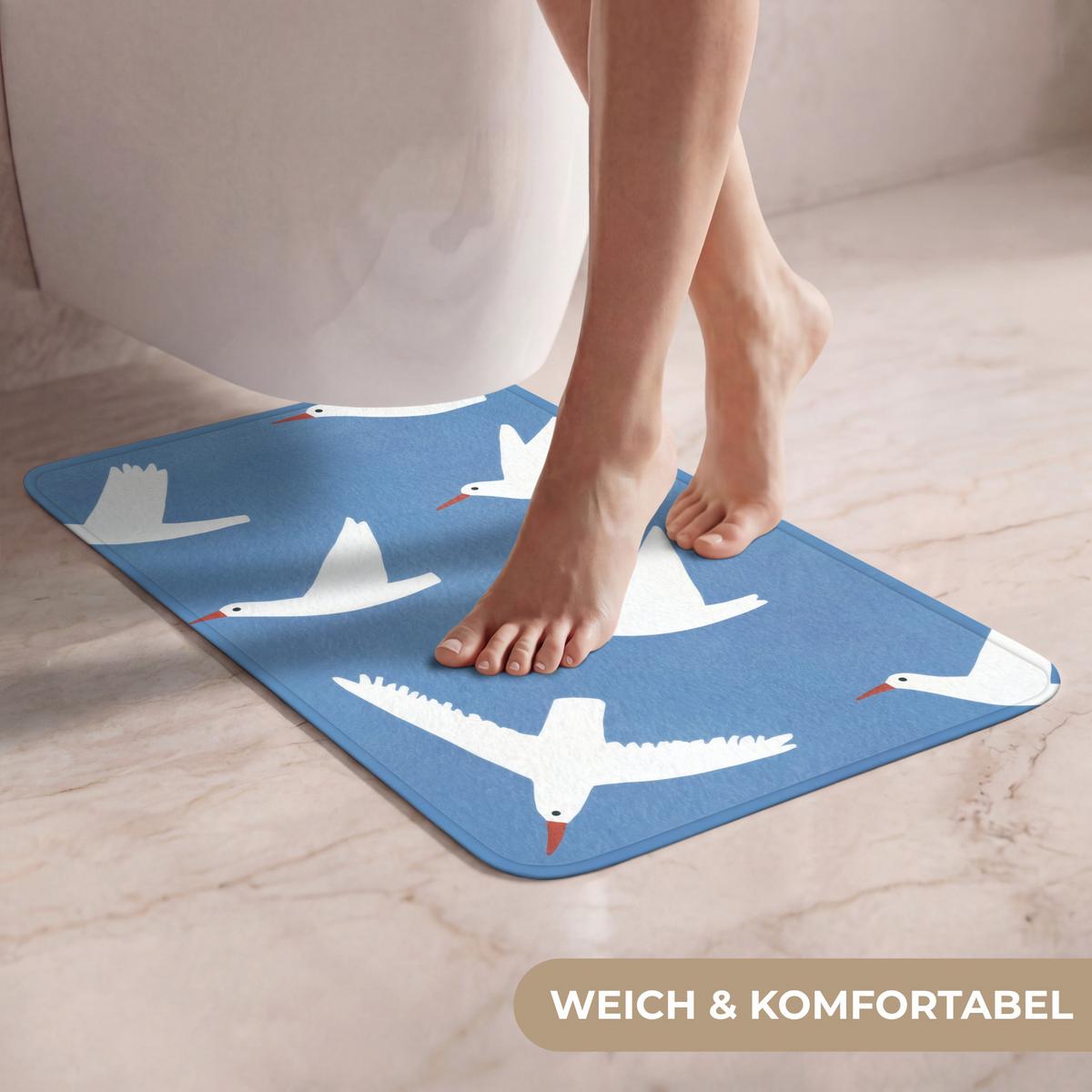 WC-VORLEGER Vögel - Weiß - Muster WC Teppich 40x60 cm - Blau, Textil (40/1cm) - OnlyWow